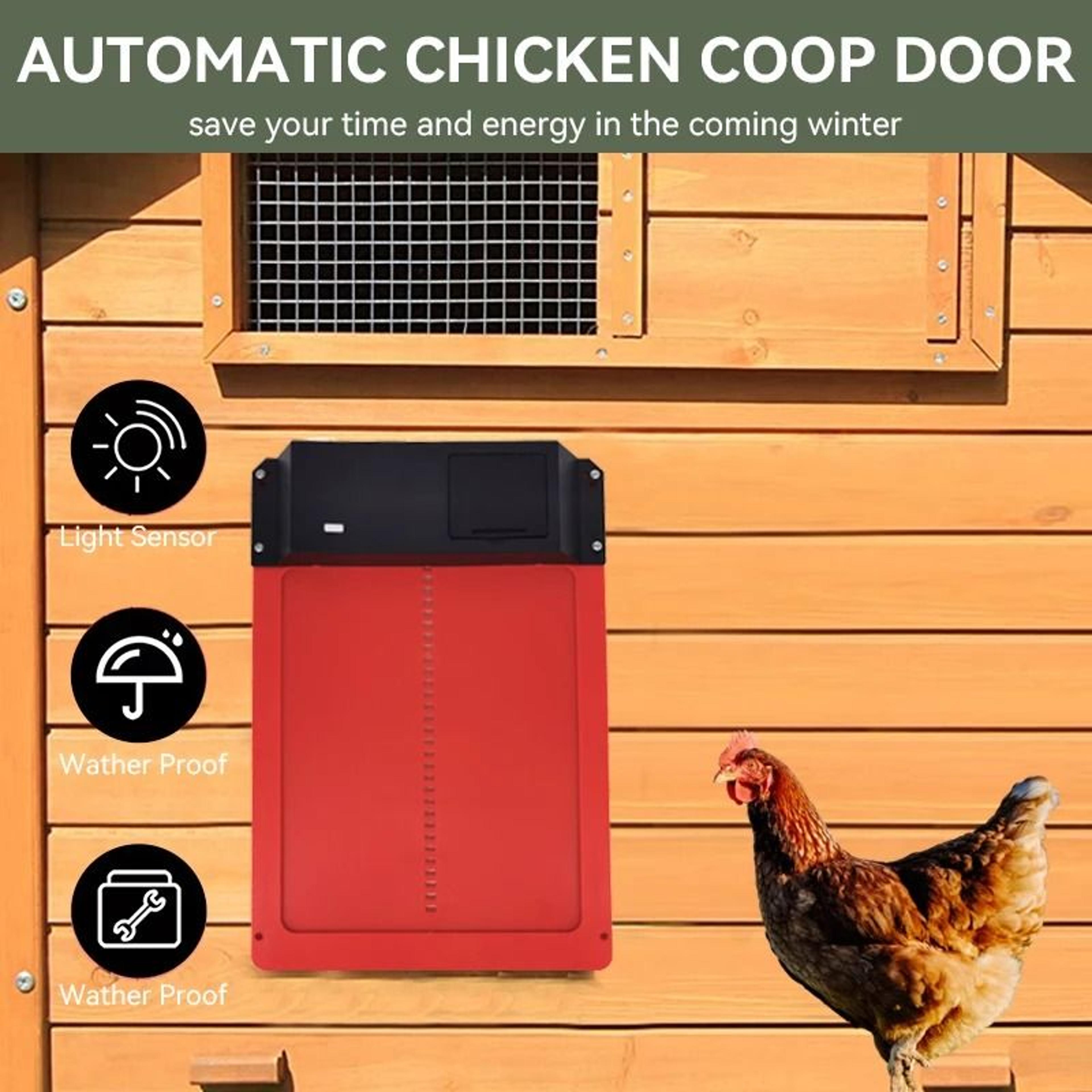 automatic chicken coop door opener with light sensor and waterproof battery power