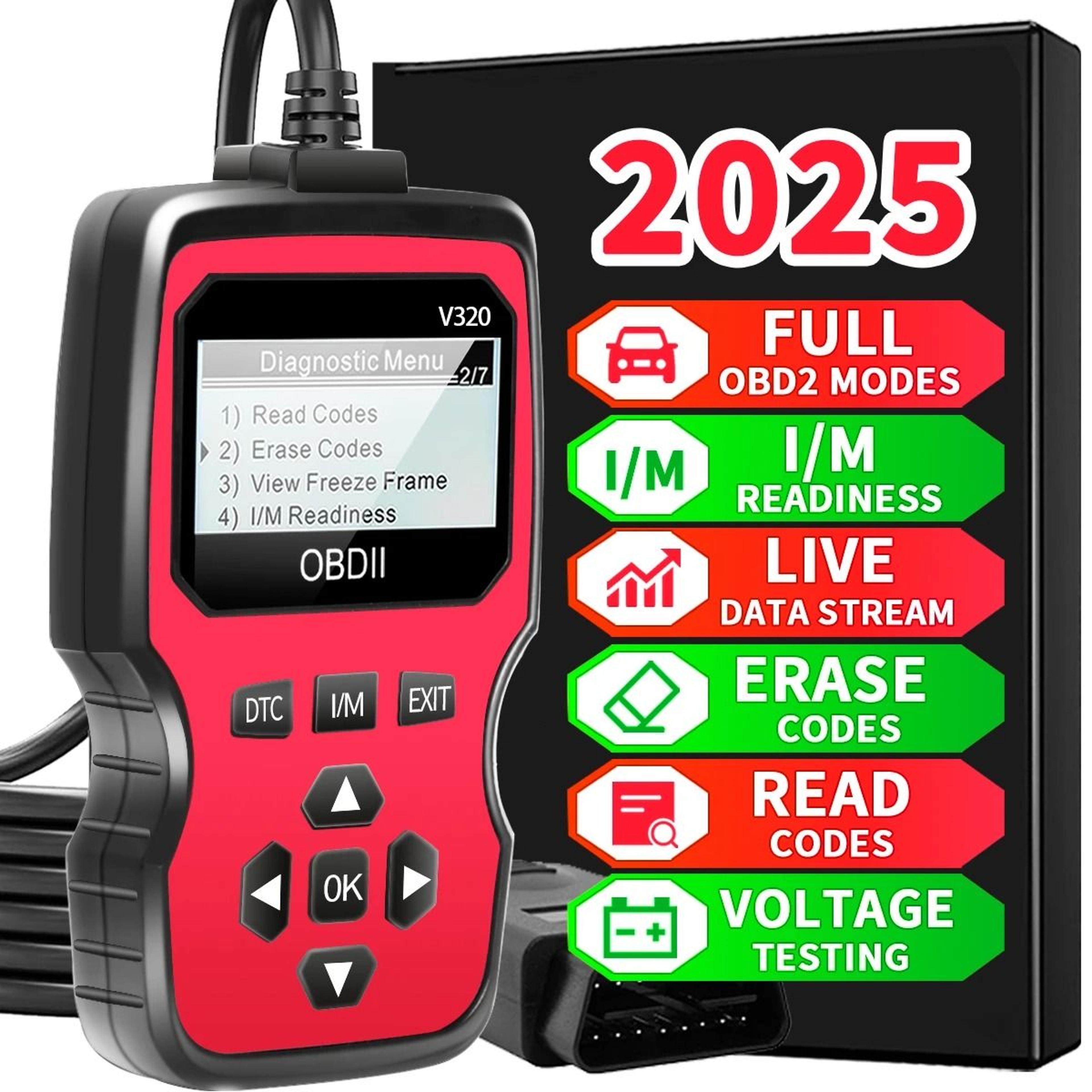 obd2 car diagnostic scanner tool with real-time data flow and battery test
