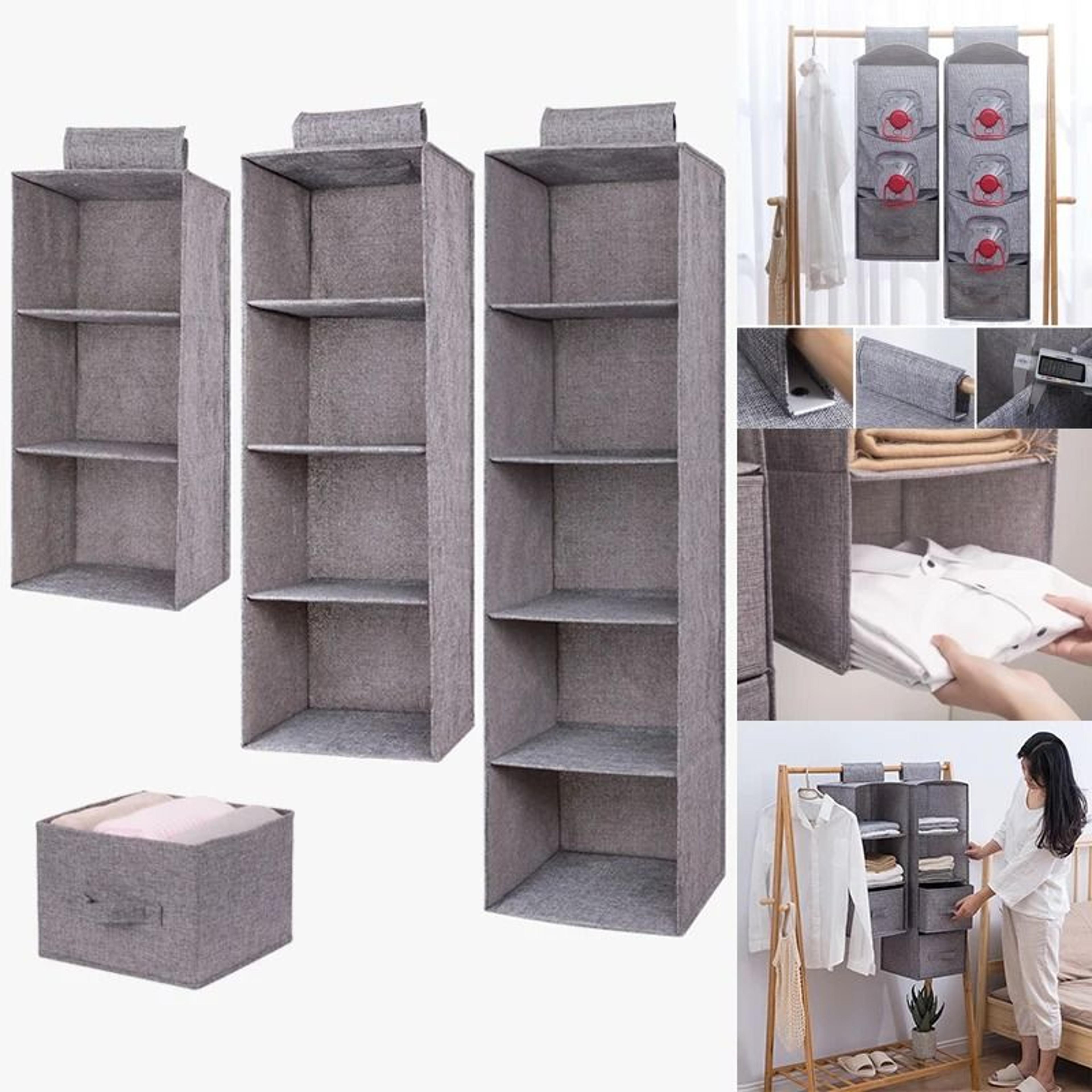cotton linen hanging storage organizer with drawers for closet and wardrobe