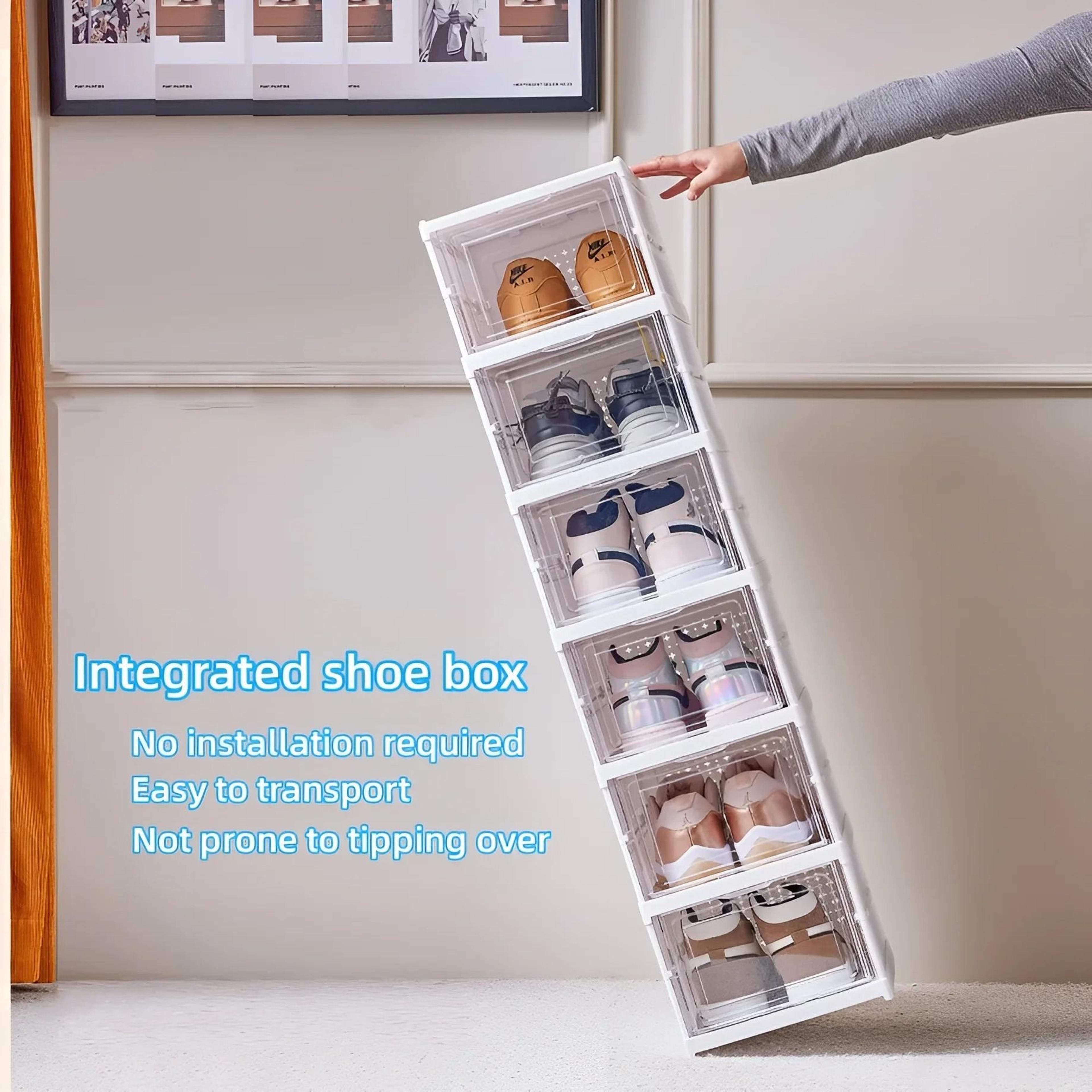 6 layer shoe storage organizer foldable transparent stackable shoe box cabinet