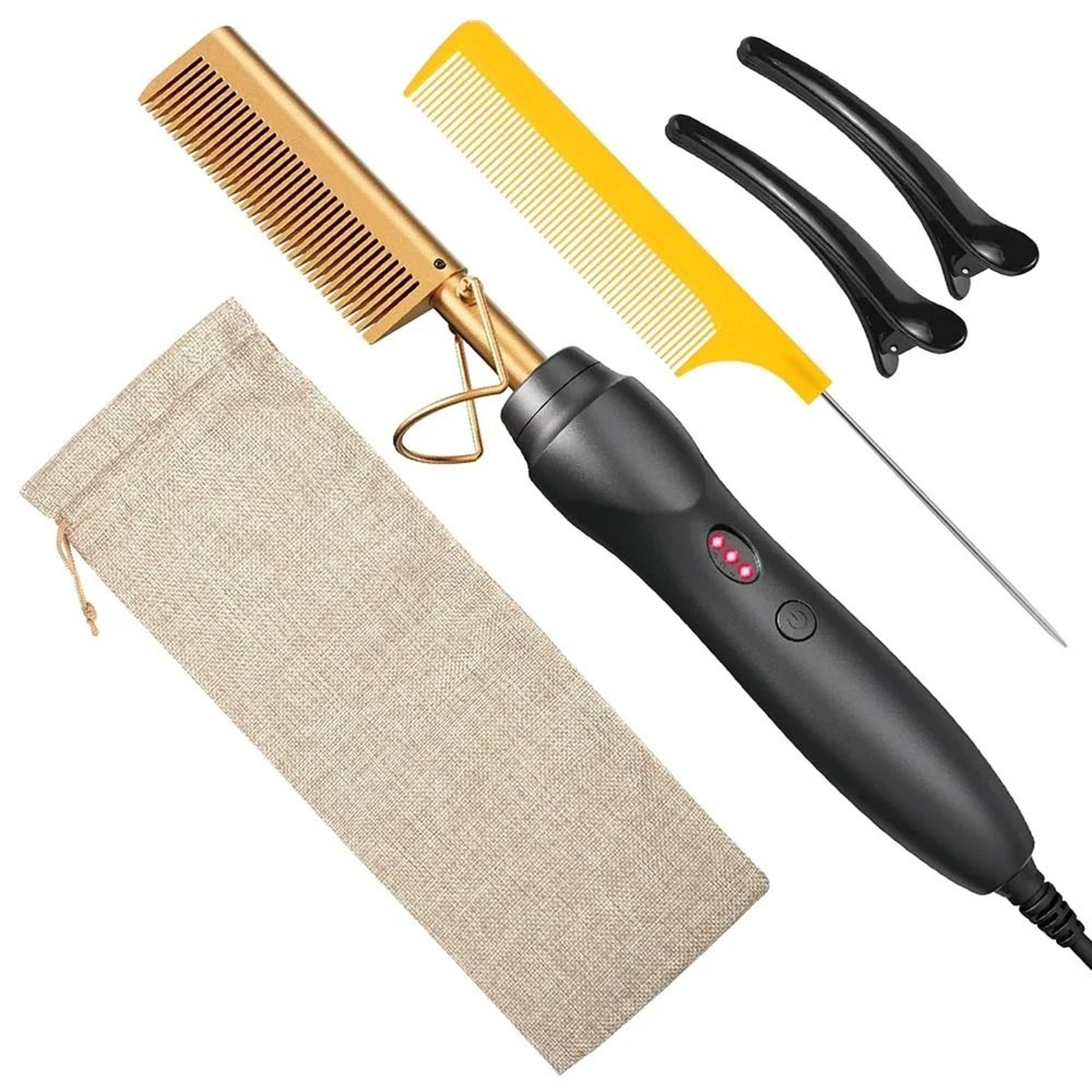 hot comb hair straightener portable ceramic heat pressing comb for hair and beard