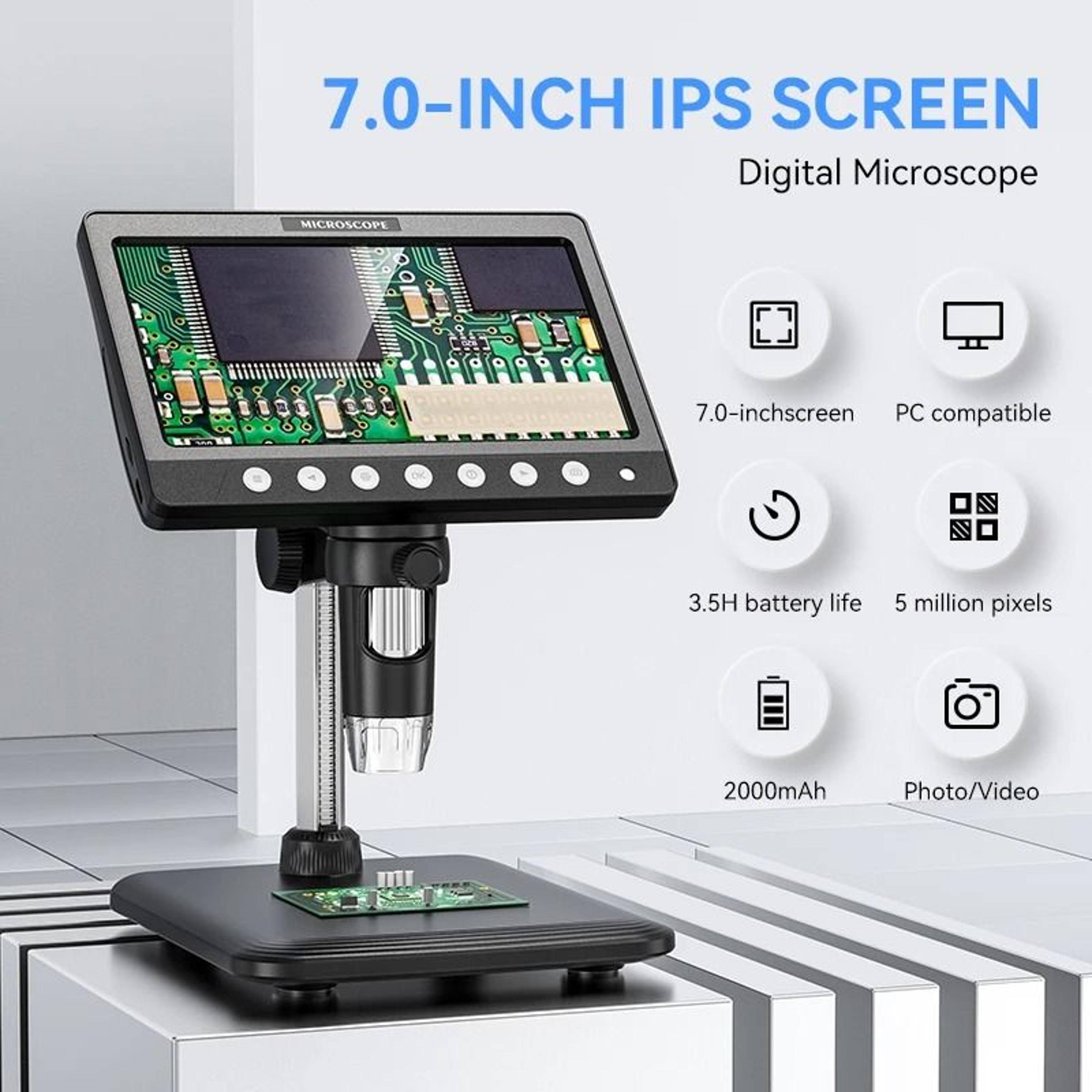 7 inch ips digital coin microscope 1200x 5mp camera with 8 led lights and 1080p display