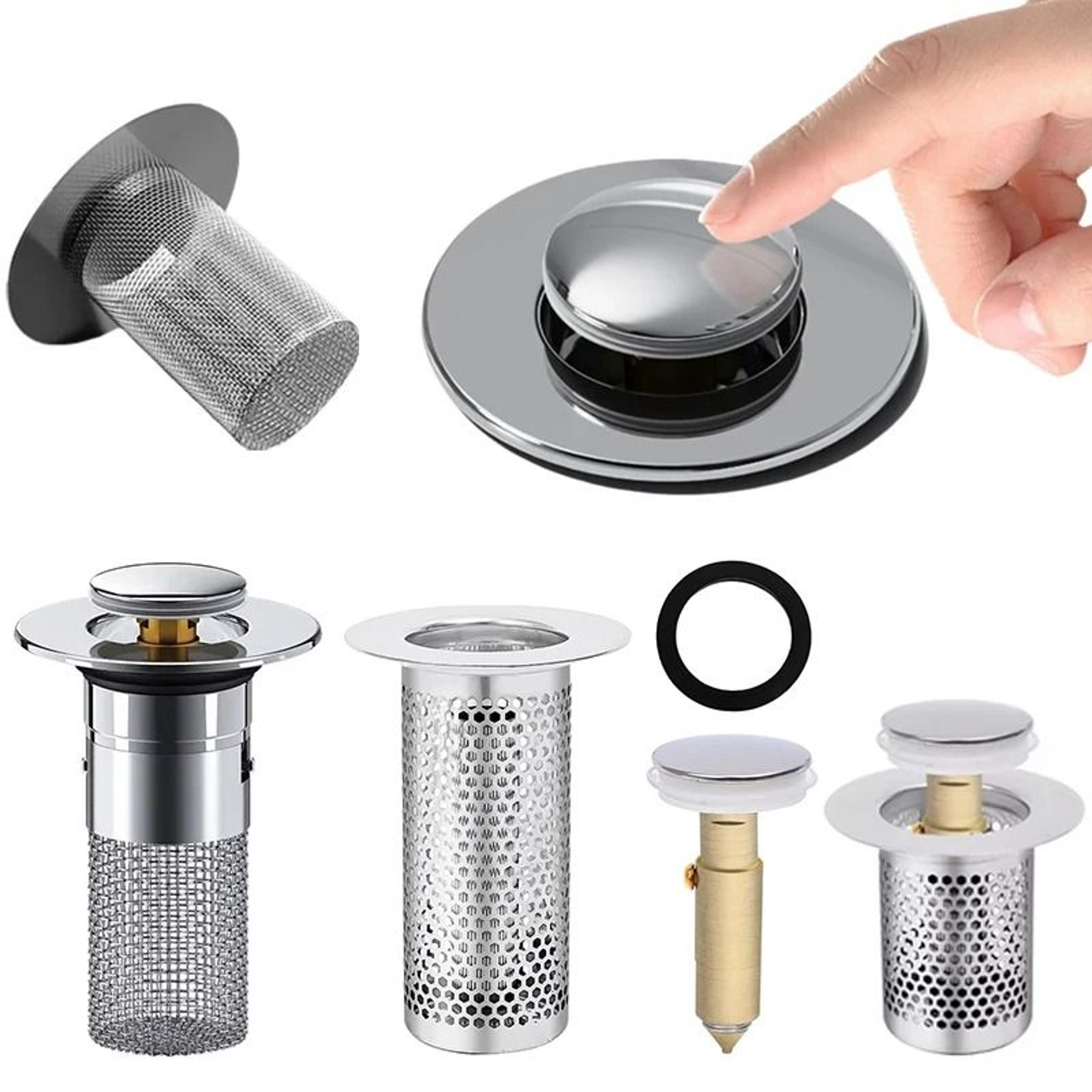 stainless steel pop-up sink stopper with hair catcher and anti-odor bounce core for bathroom and shower