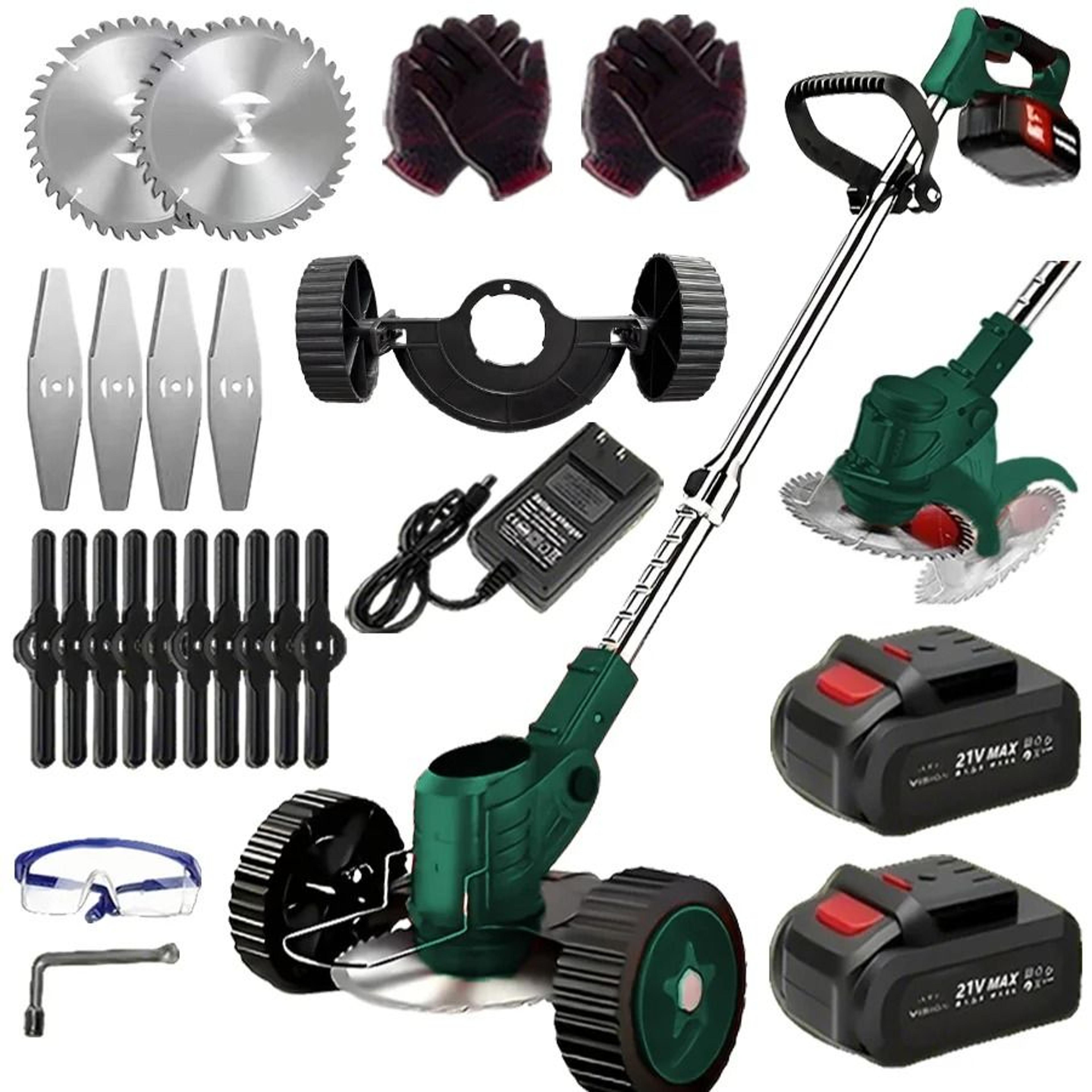 portable cordless electric lawn mower with dual batteries and 3 blade types for efficient yard and garden trimming