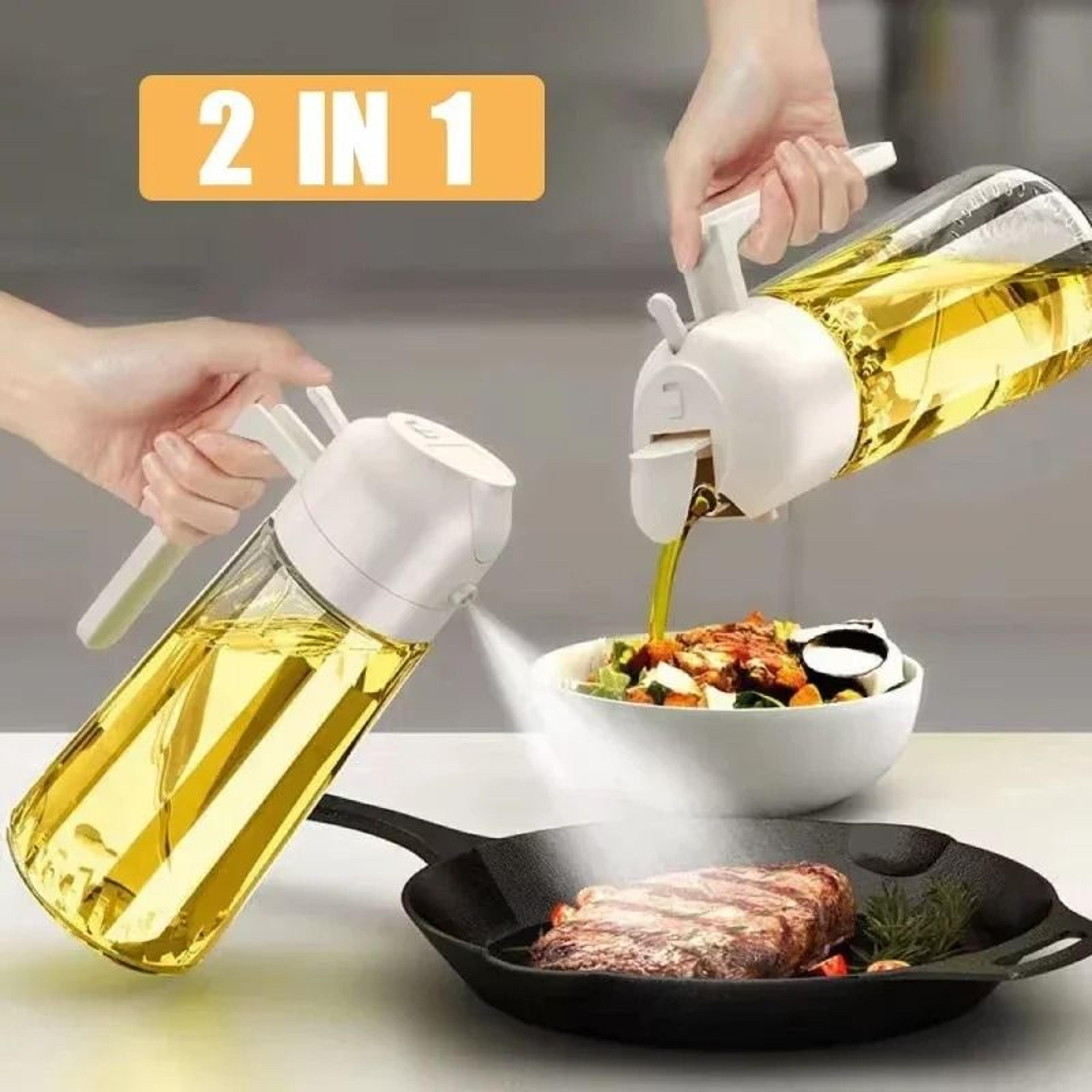 2-in-1 olive oil dispenser bottle with spray pour function for cooking and bbq
