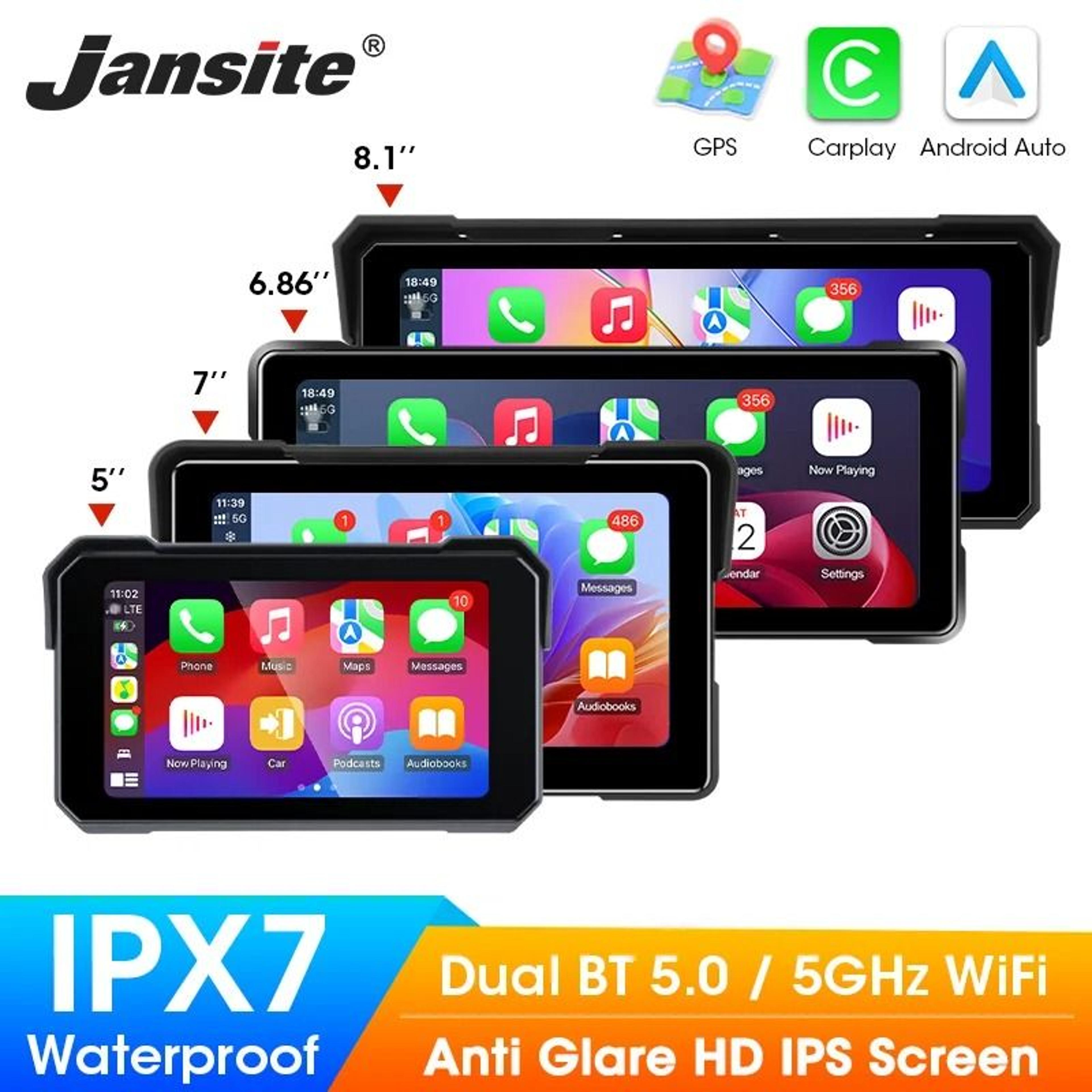motorcycle display screen with carplay, android auto & bluetooth waterproof navigation monitor