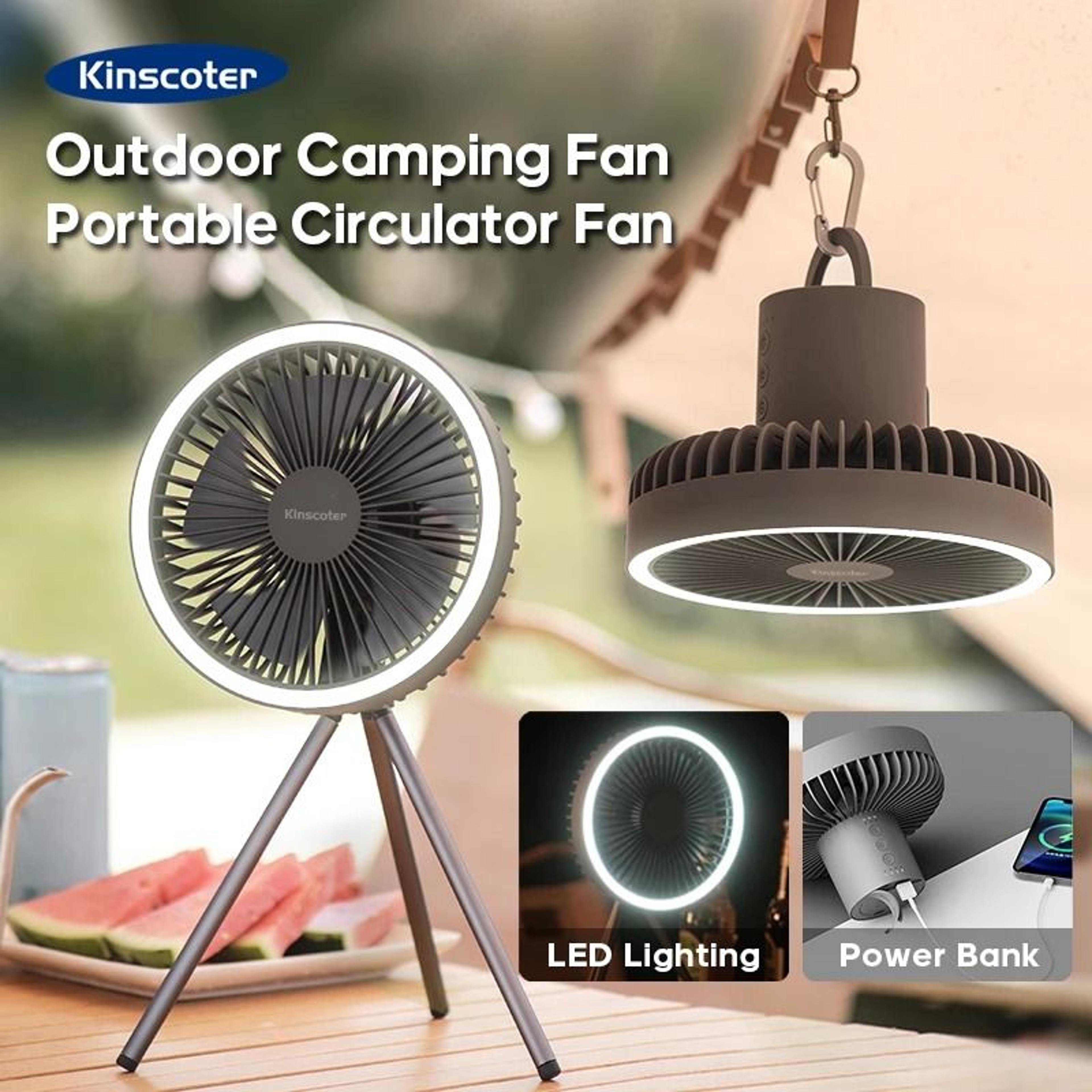 rechargeable camping fan with led light and power bank function