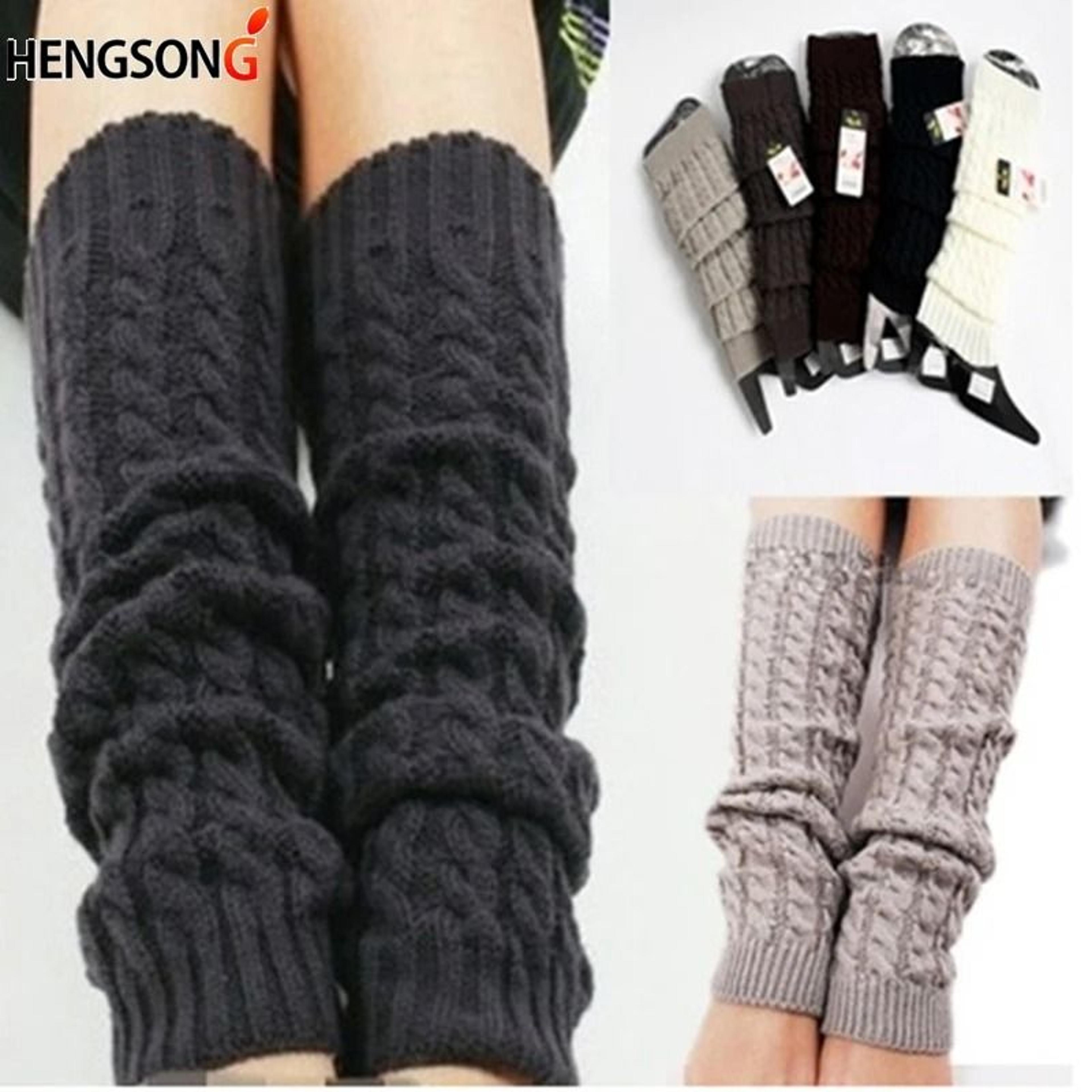 women autumn winter leg warmers with knit flower design for sports and daily wear