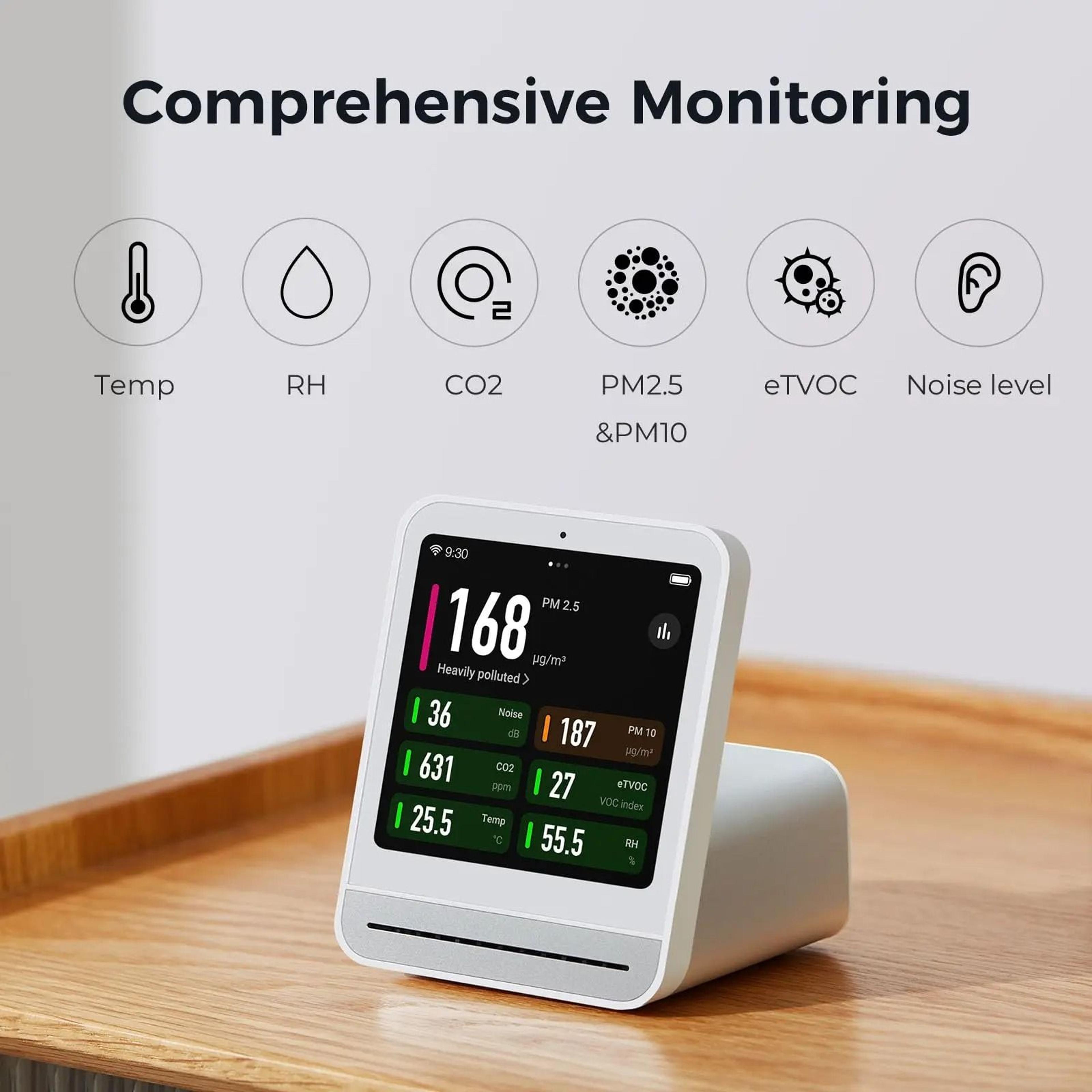 smart air quality monitor with co2 pm2.5 temperature and humidity sensor