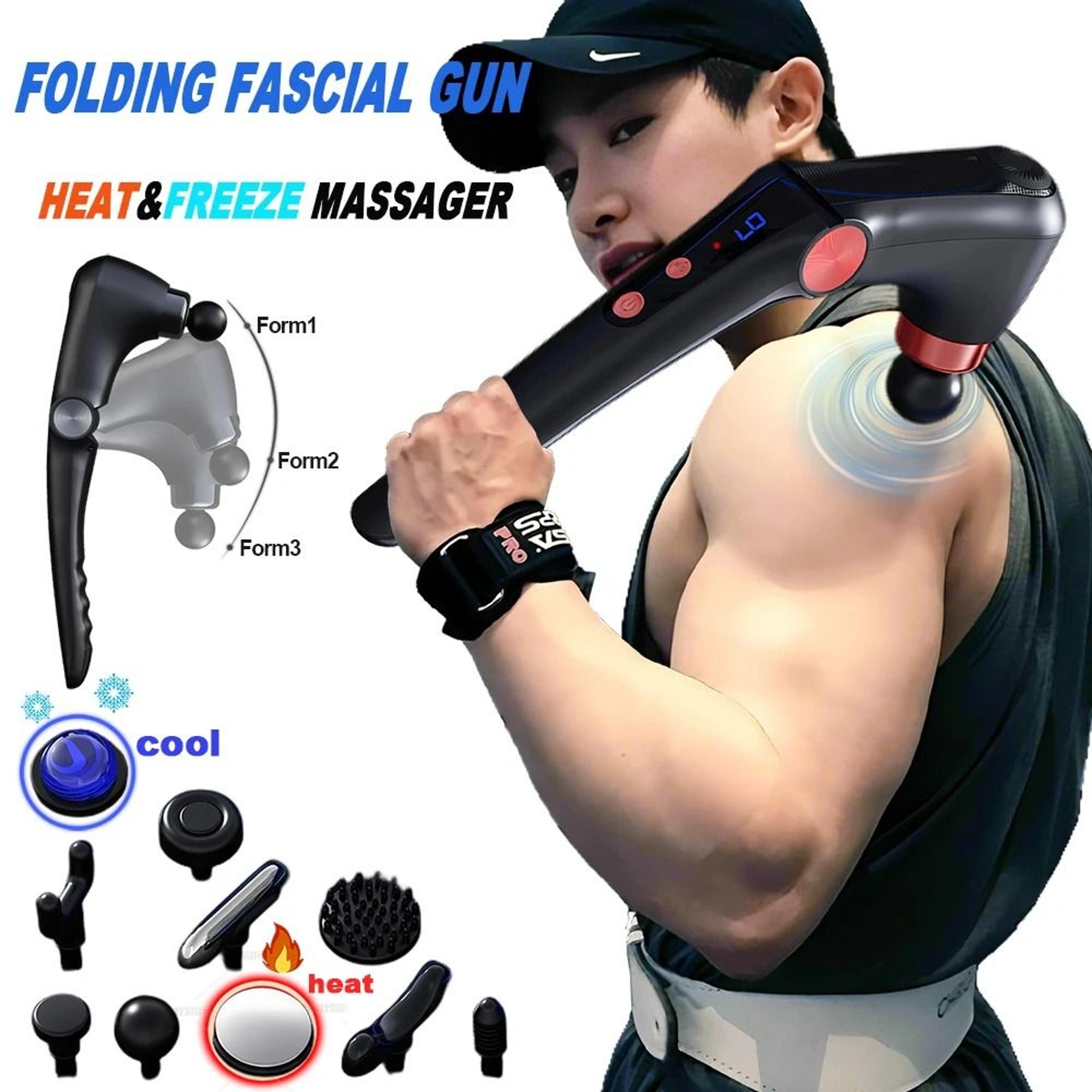 portable fascia massage gun with hot and cold heads and adjustable angles