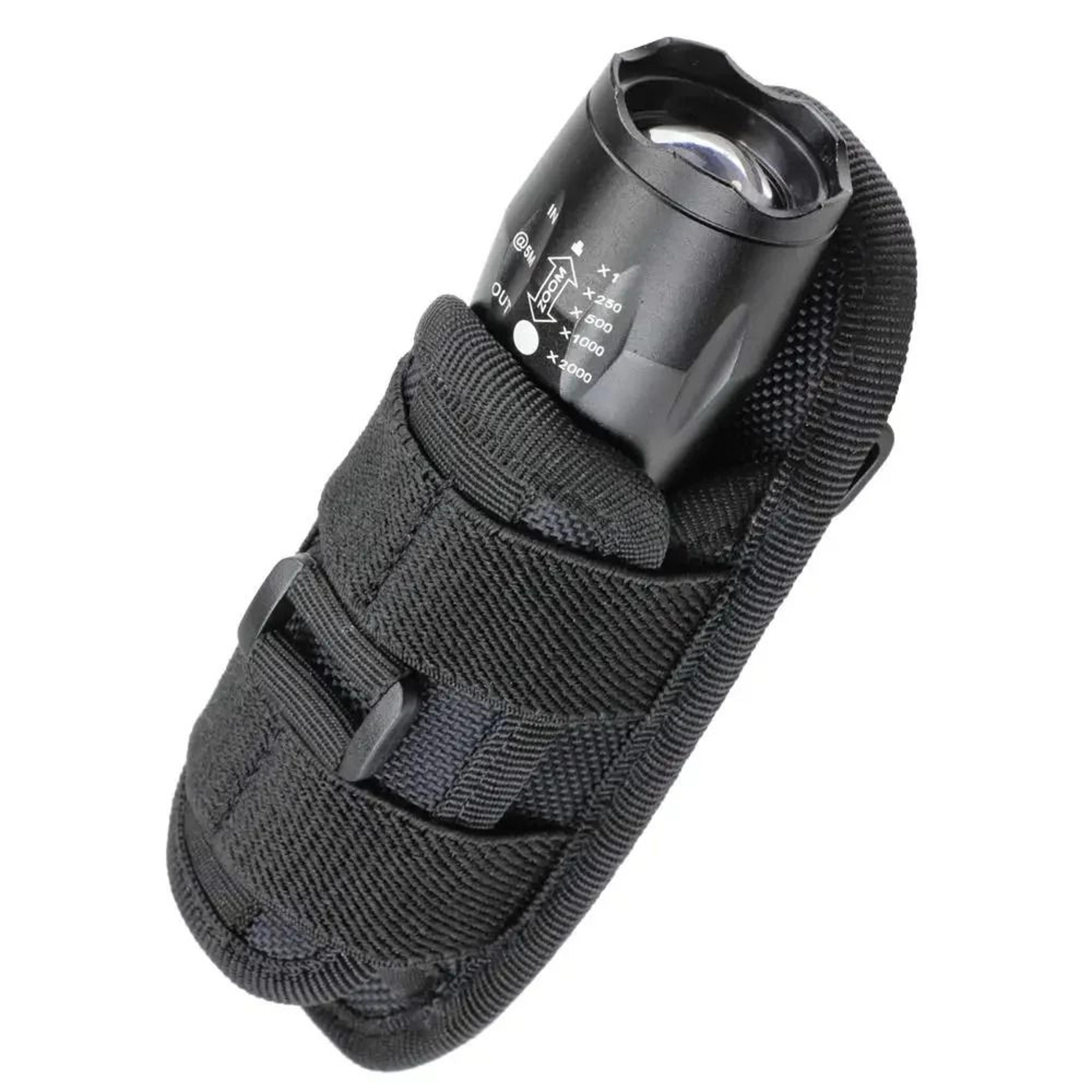 tactical flashlight holster with 360-degree rotation – belt clip torch pouch with carabiner reel