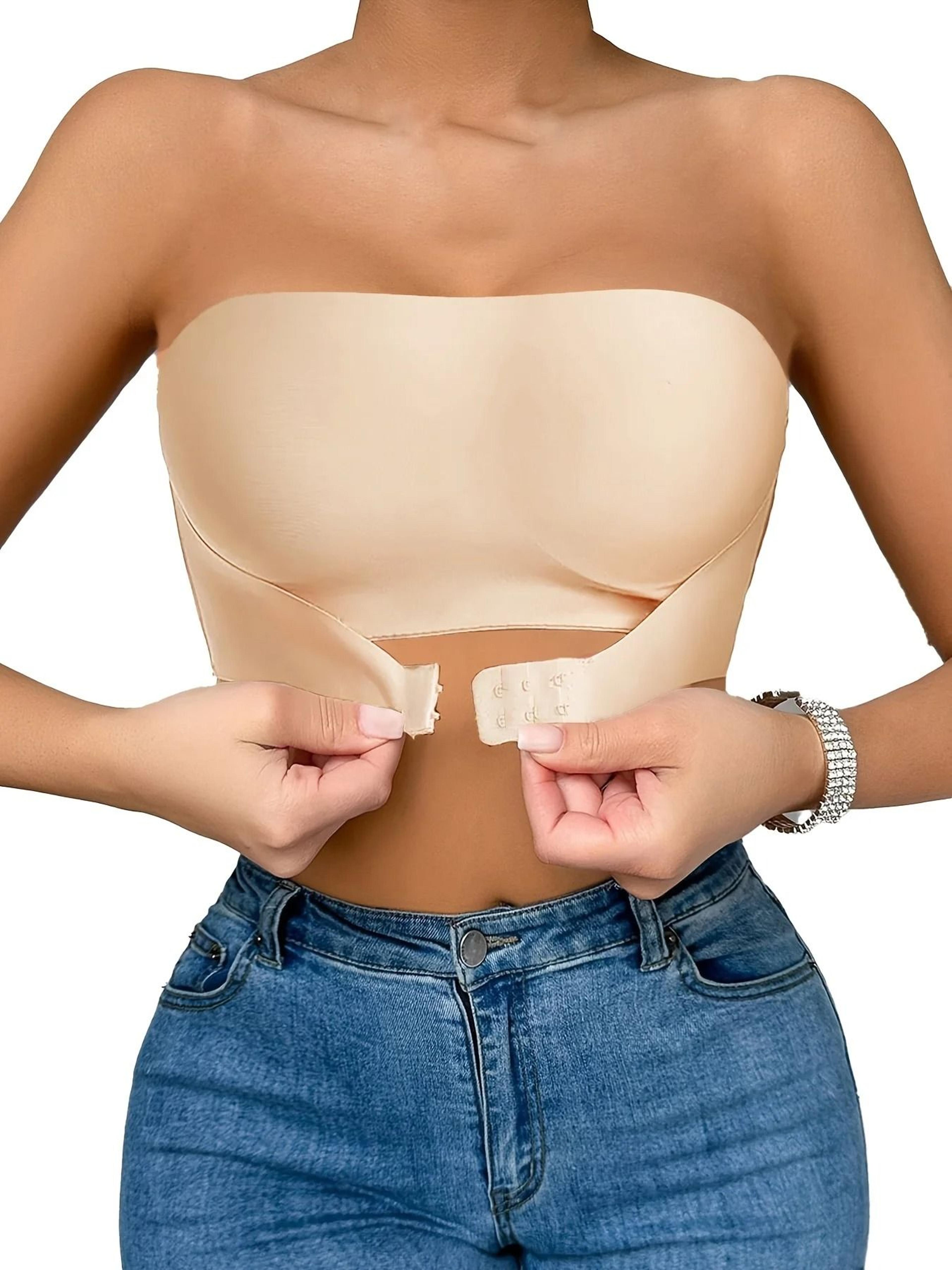 seamless strapless bra with front buckle invisible design and non slip grip