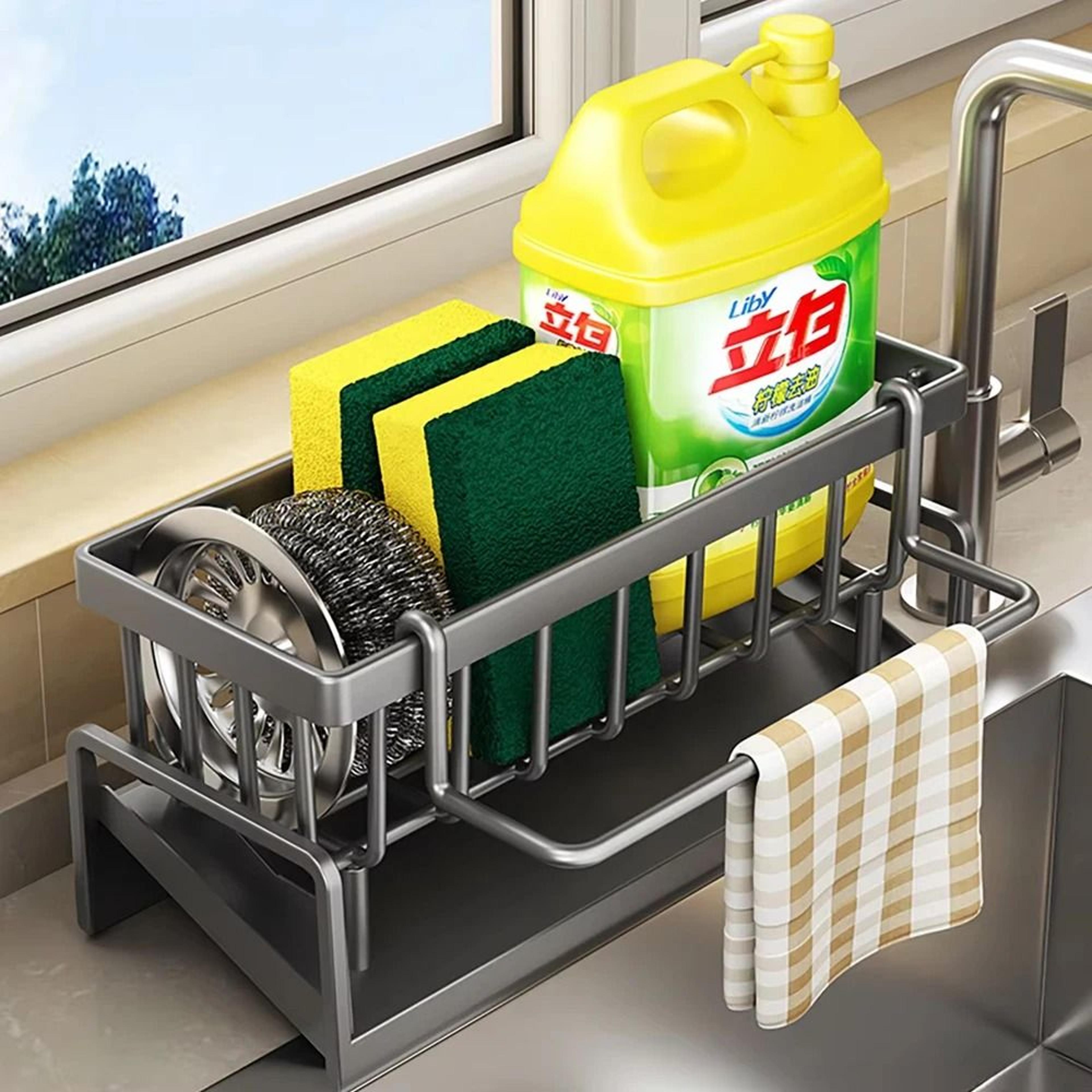 kitchen sink drain rack organizer with sponge and soap holder
