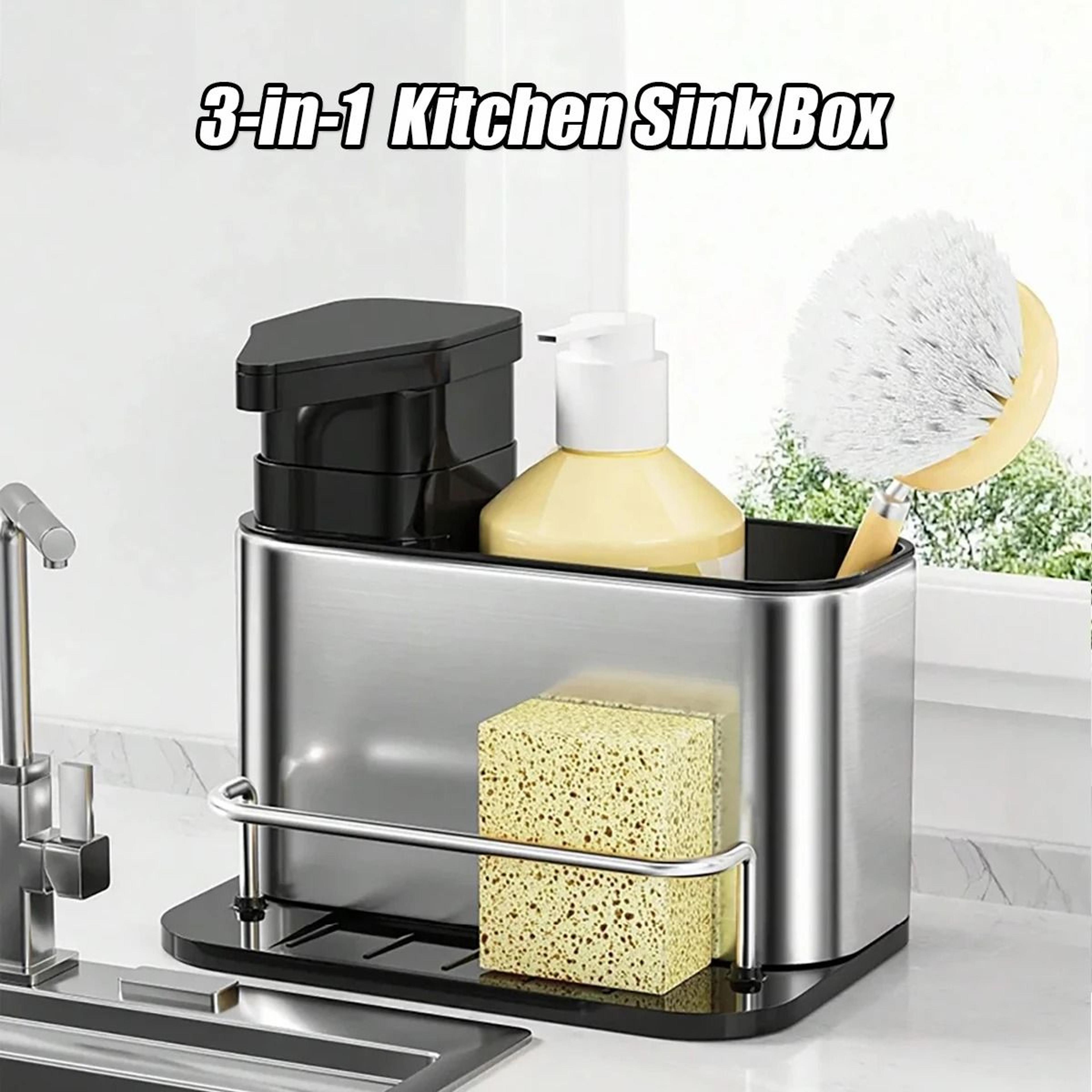 3 in 1 stainless steel kitchen soap dispenser with sponge and cutlery organizer