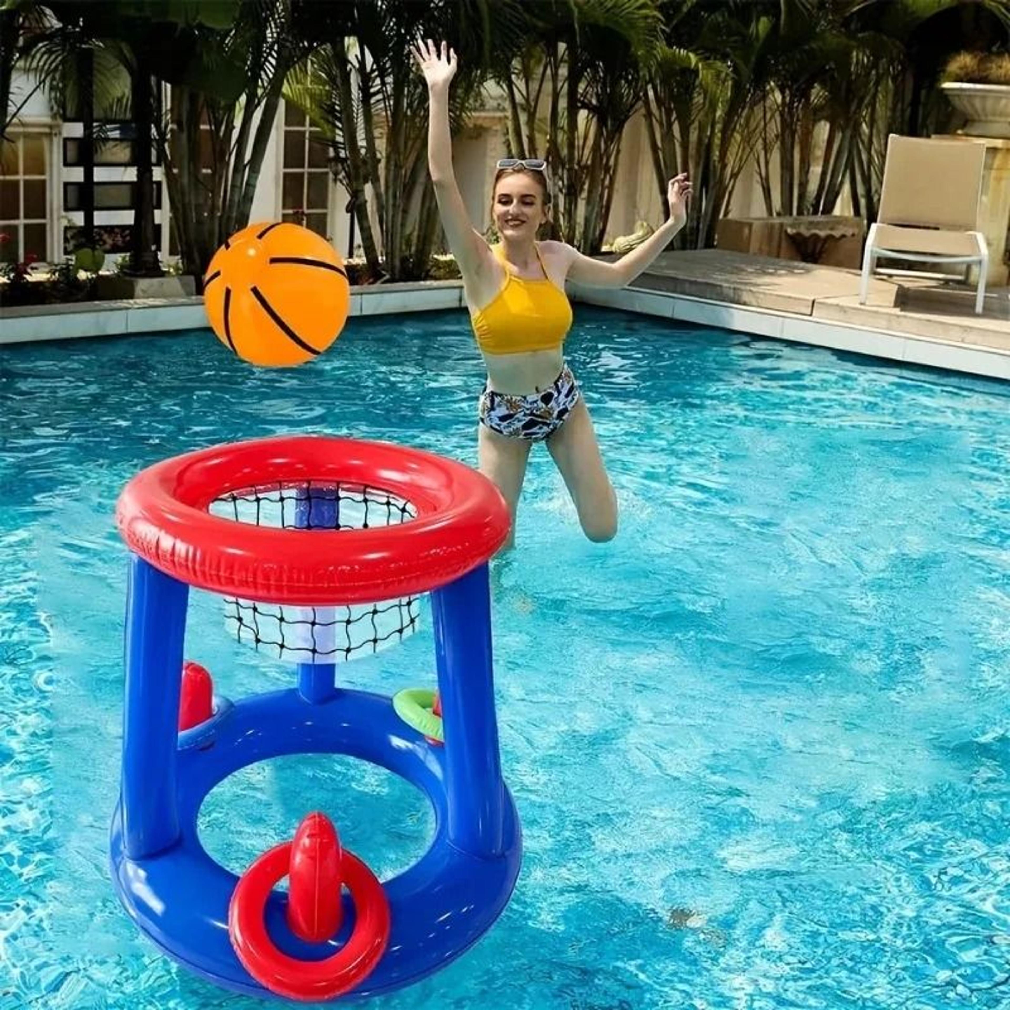 inflatable pool basketball and ring toss game set