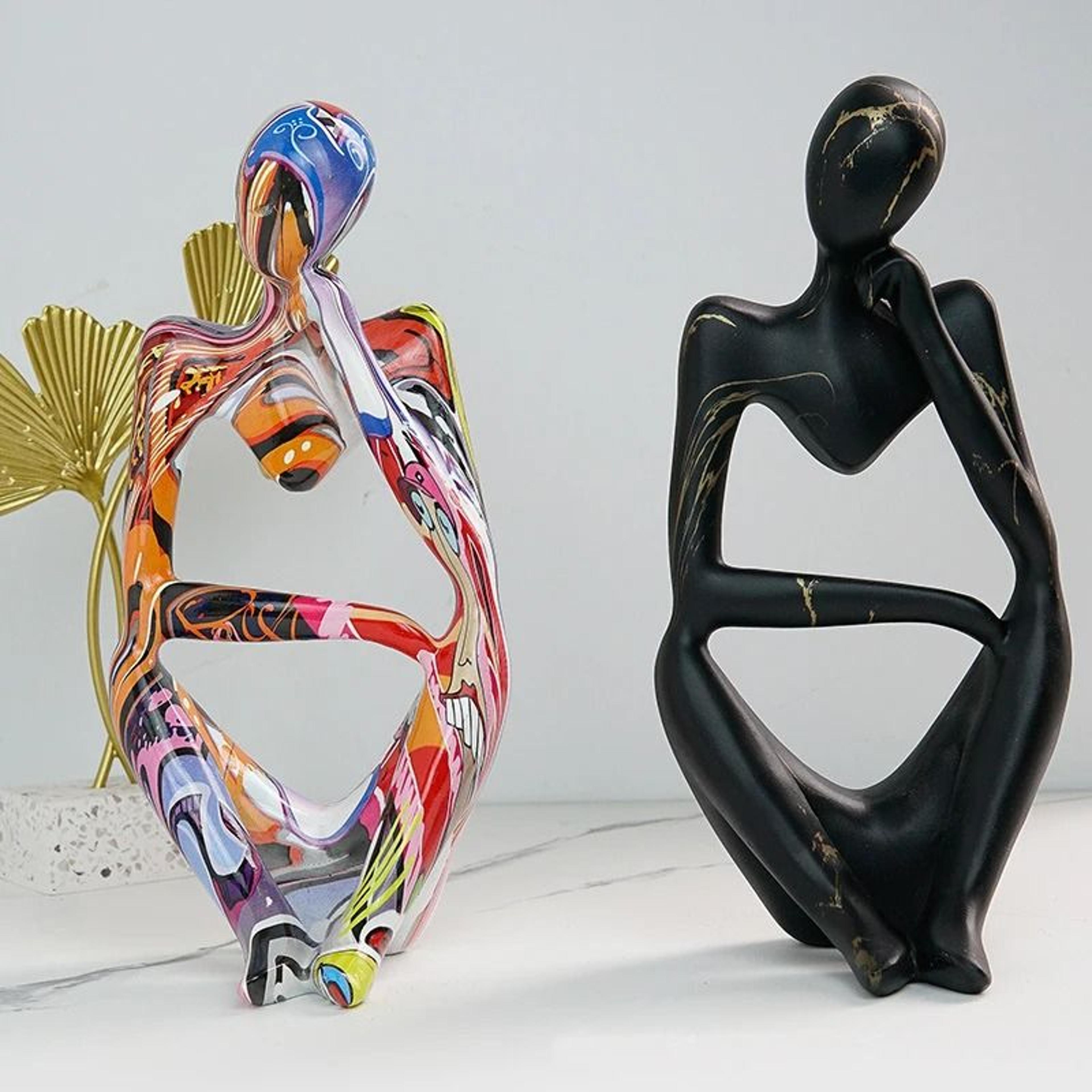 colorful graffiti thinker sculpture – abstract resin art statue for home and office