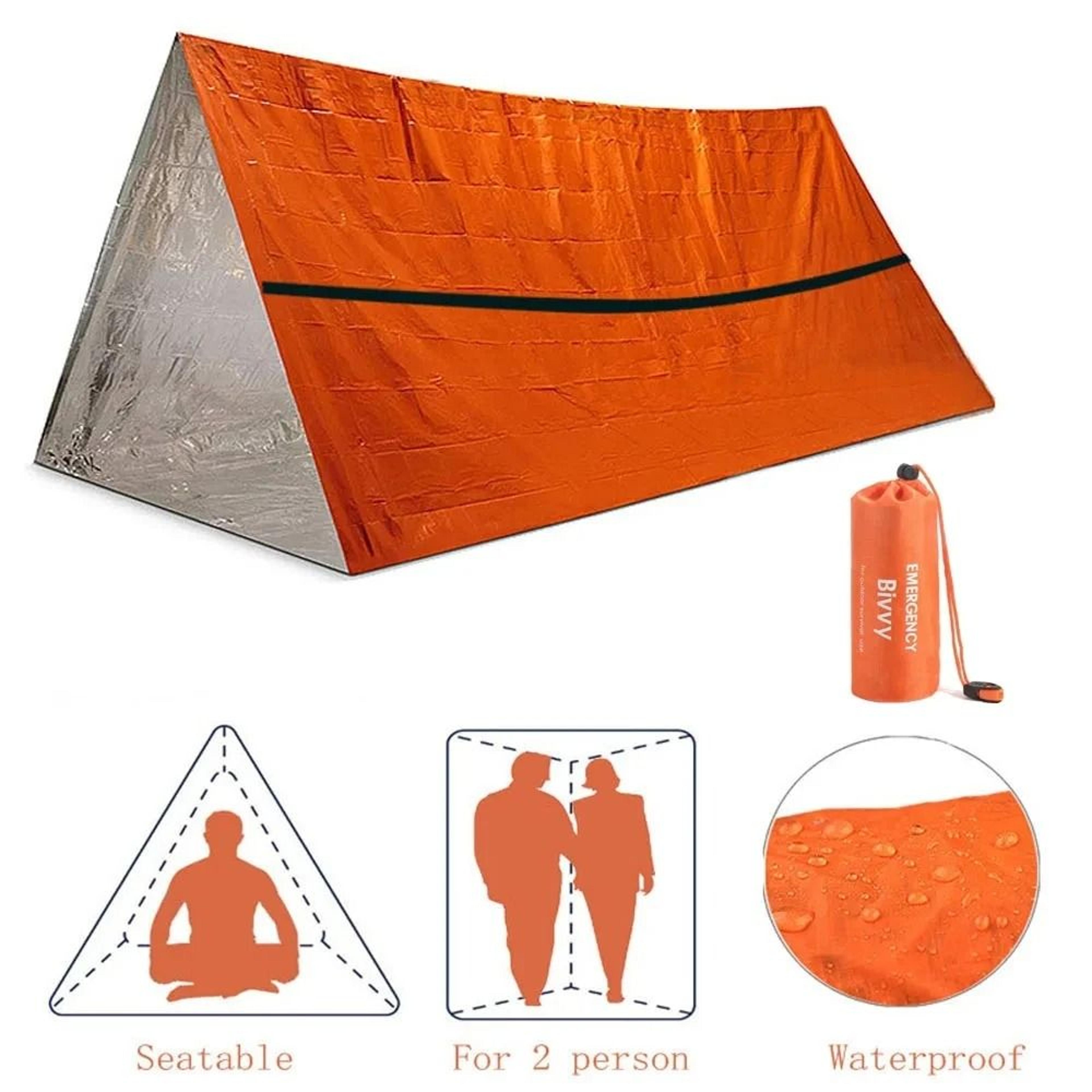 2-person emergency survival tent – waterproof mylar tube shelter with thermal blanket for outdoor camping, hiking, and d