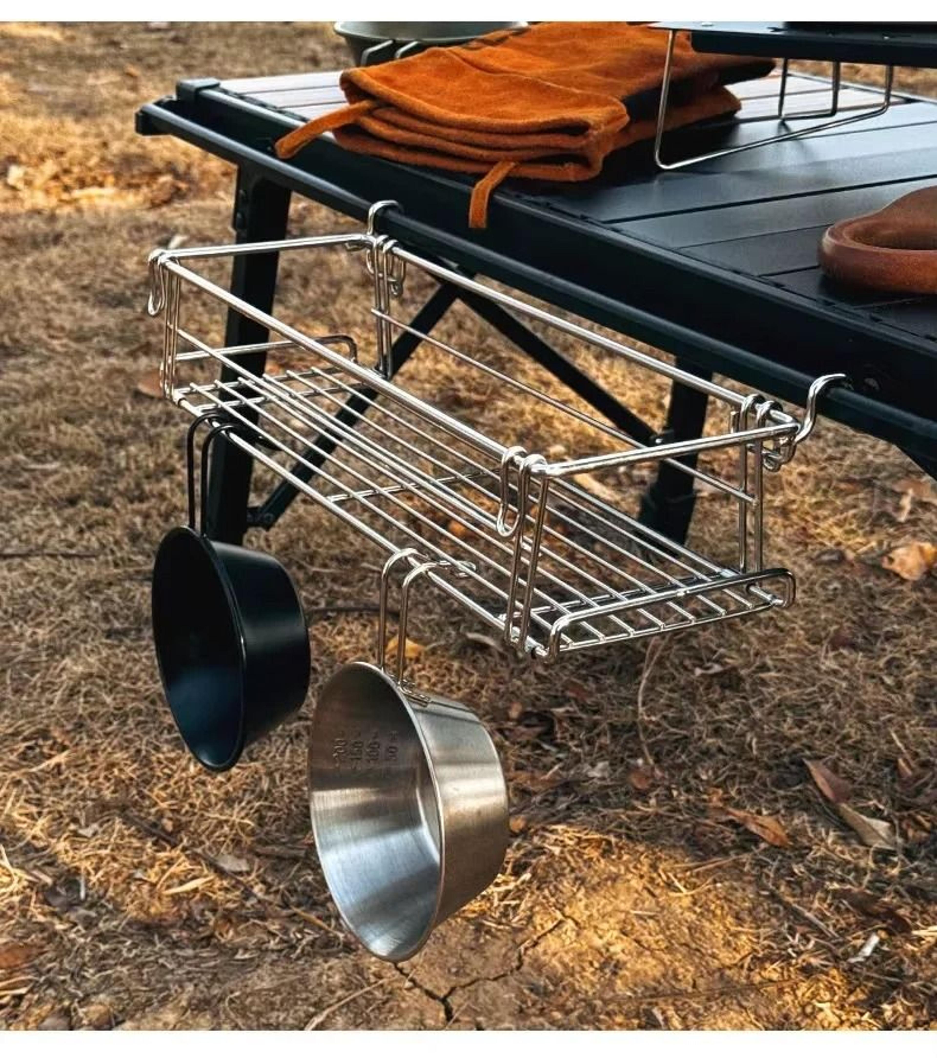 outdoor folding aluminum table storage rack – igt side expansion hanger with mesh basket for camping and bbq