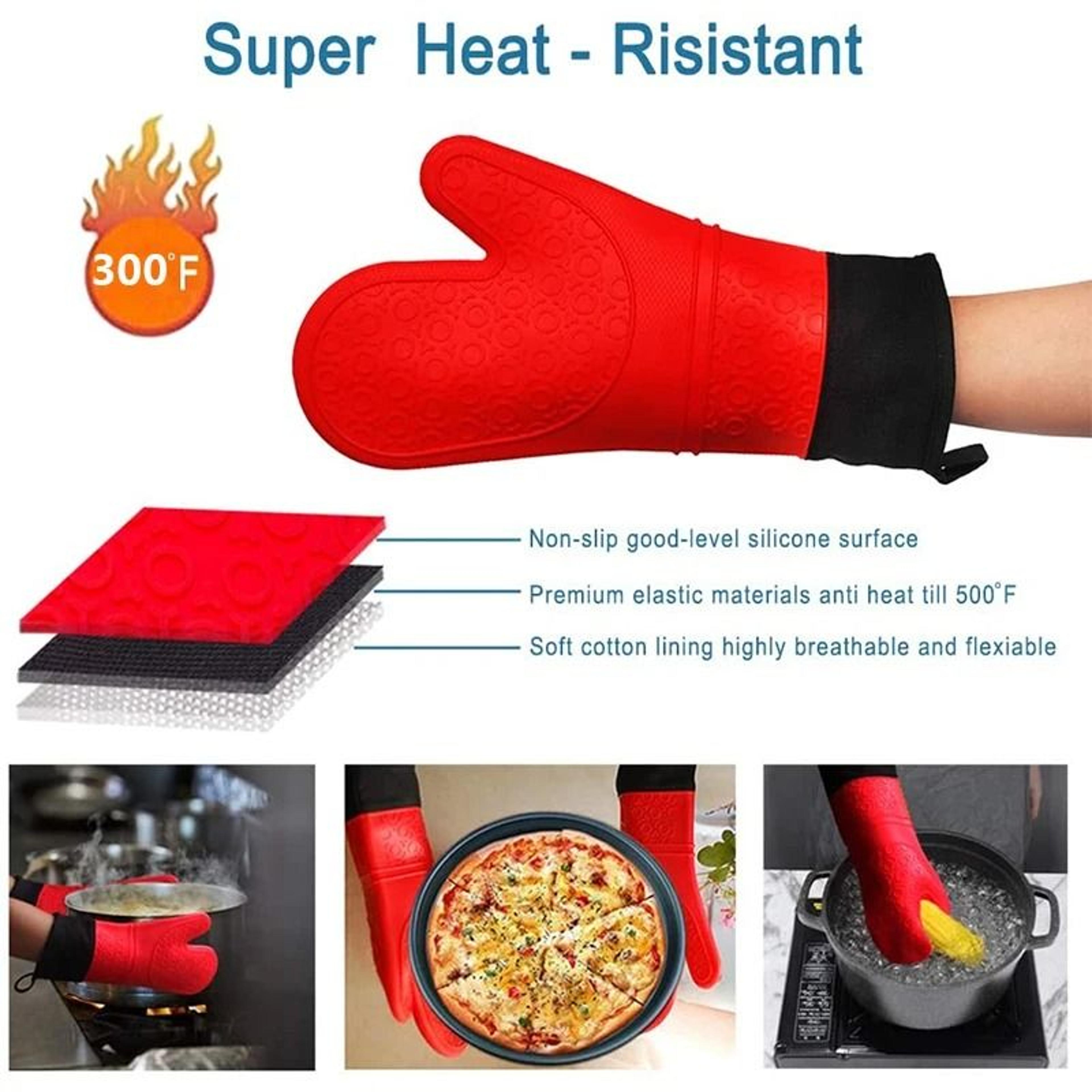 professional heat resistant oven gloves – non-slip silicone bbq mitts with soft inner lining for cooking, baking & grill