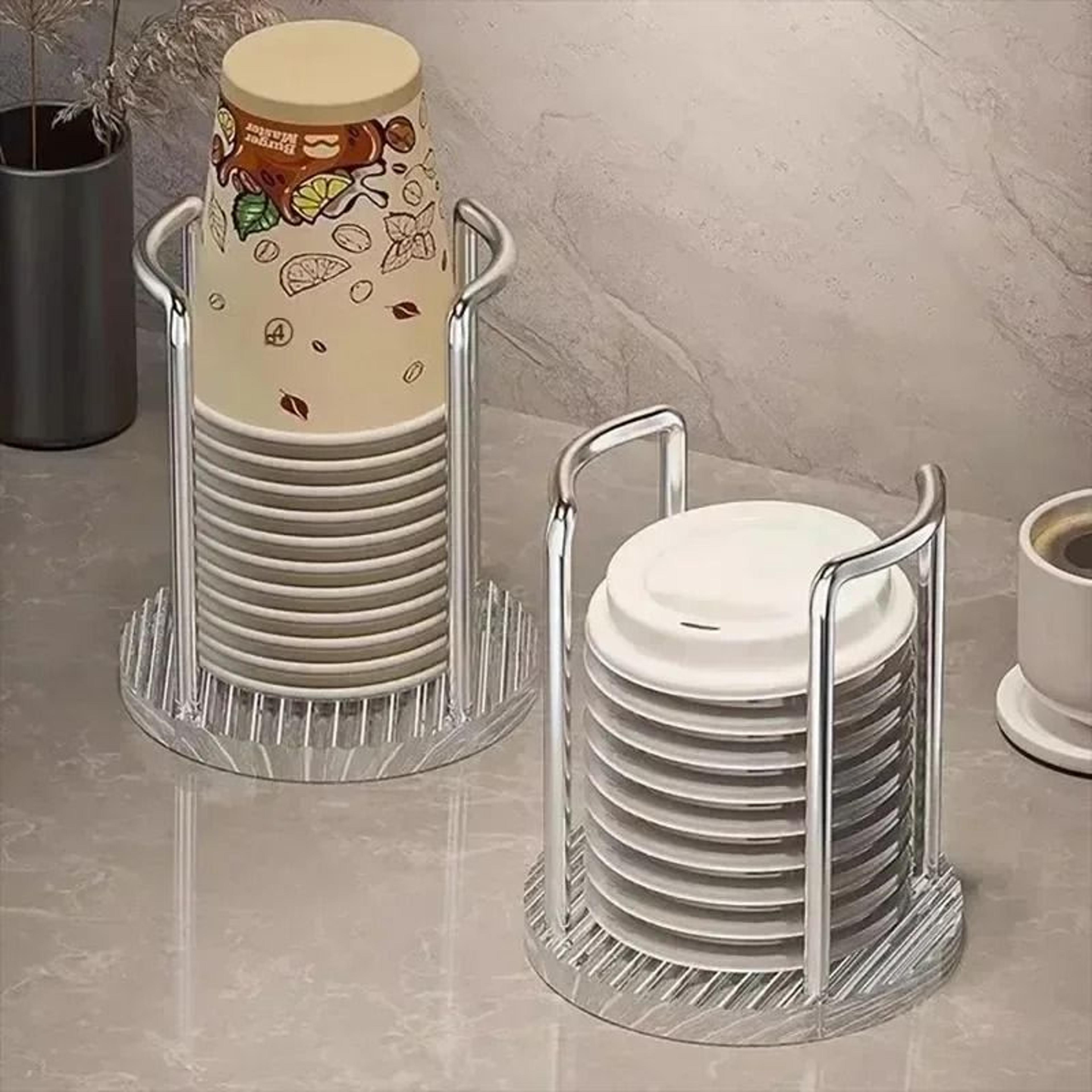 luxury disposable cup storage holder – water and tea cup organizer rack with long stick display stand