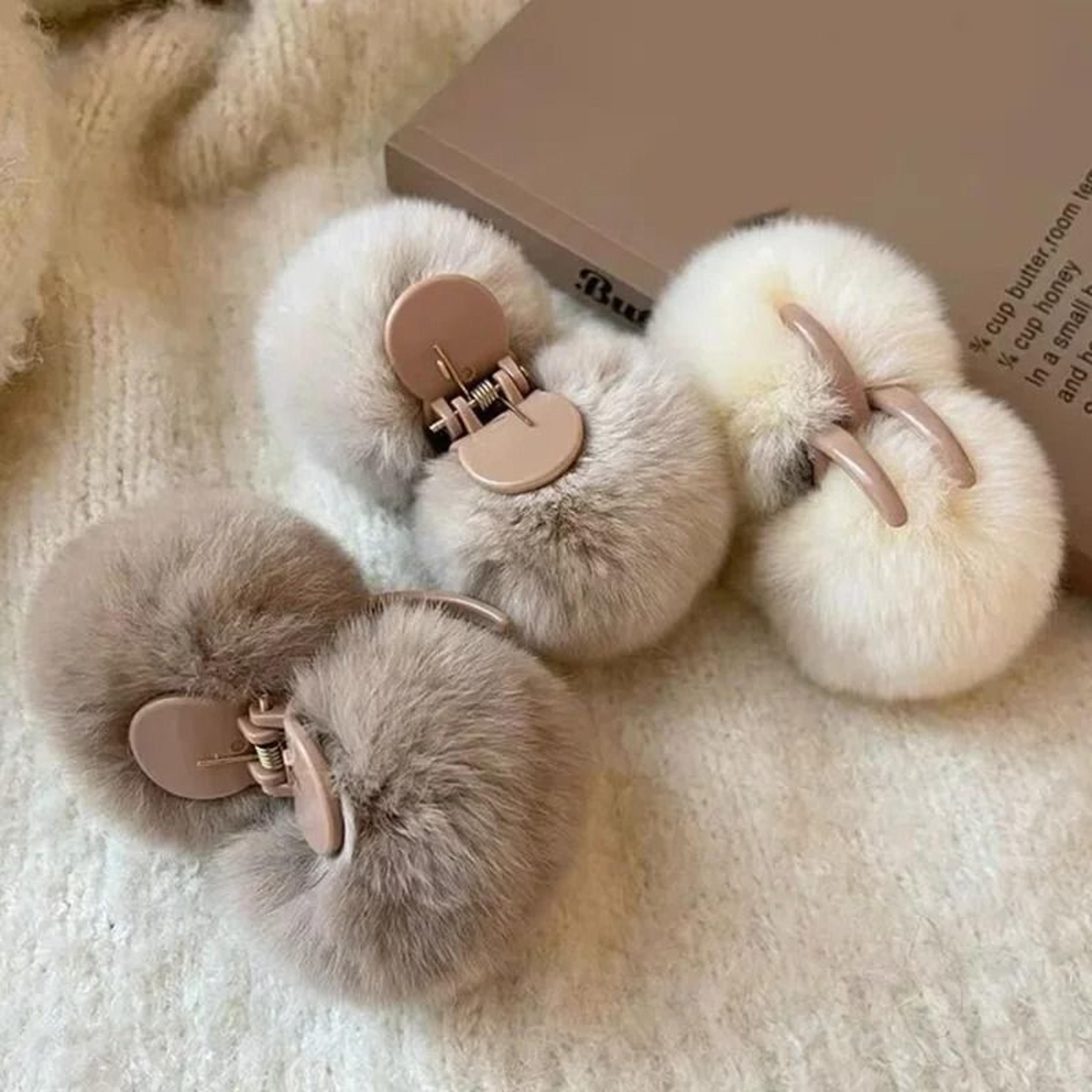 cute rabbit plush hair claw clip – soft pom pom bunny hairpin for women and girls