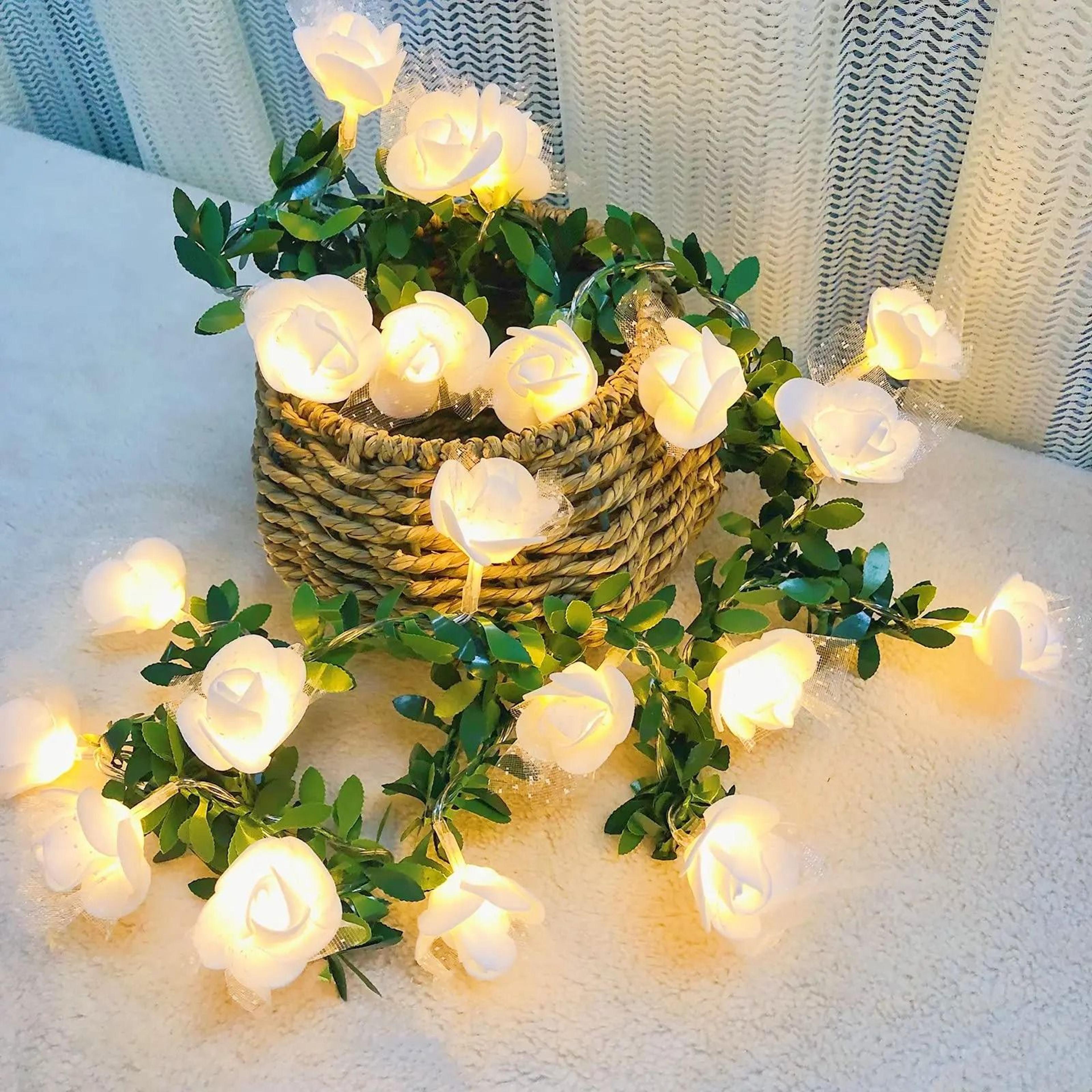 artificial rose ivy vine led string fairy light garland for bedroom wall wedding valentines day party home decoration