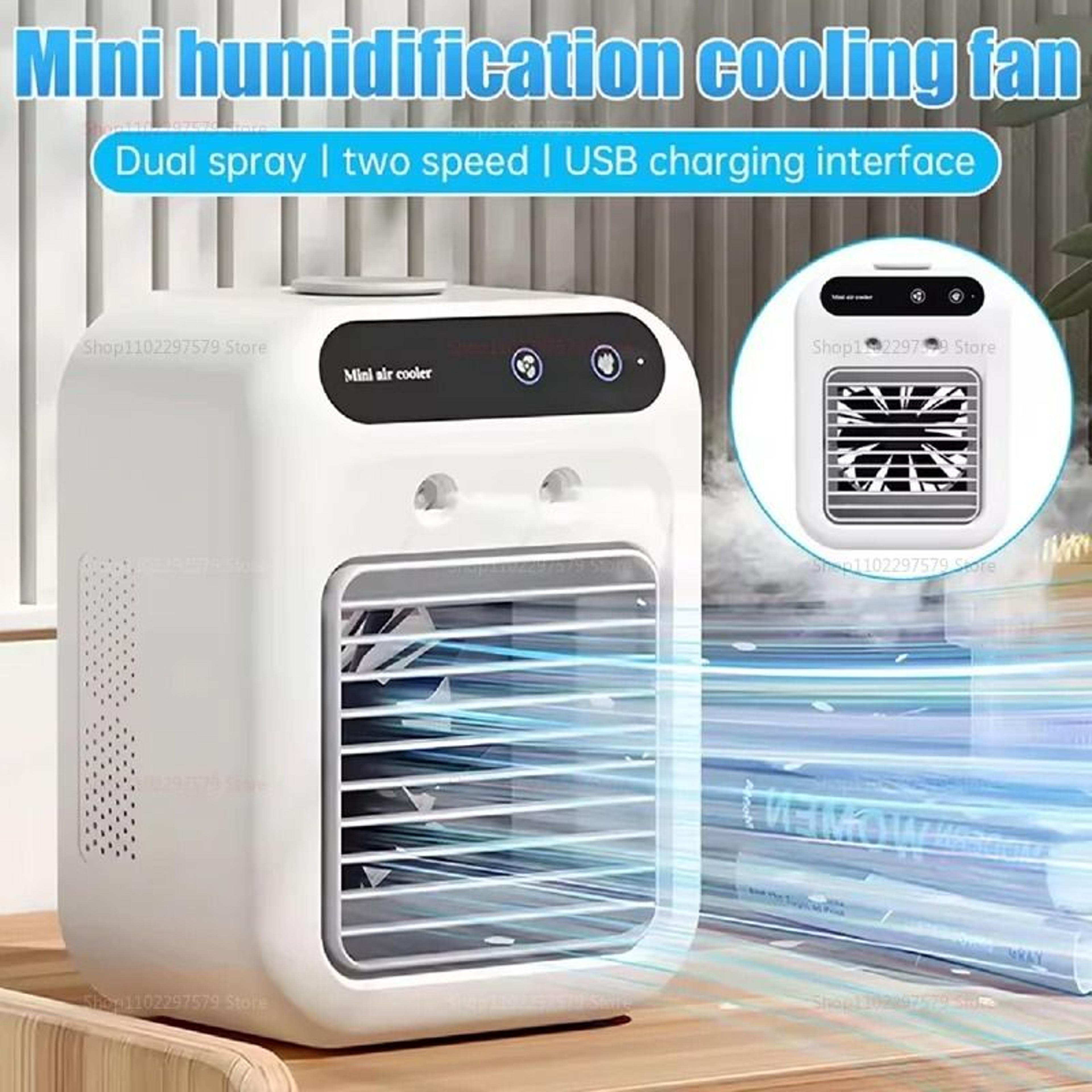 portable air conditioner cooling fan with humidifier and usb rechargeable mini ac for car, office, and travel