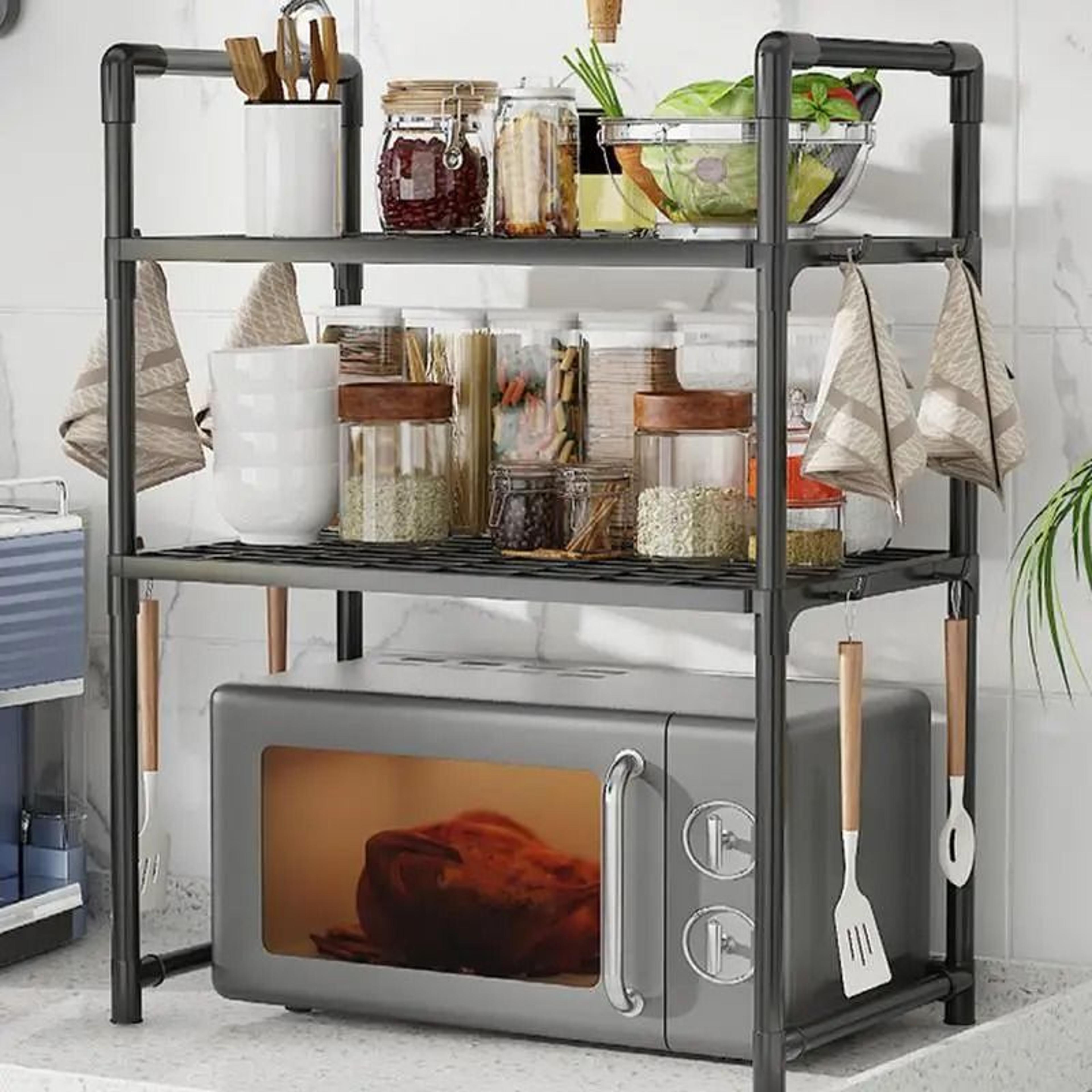 adjustable multi-layer kitchen storage rack microwave oven organizer shelf