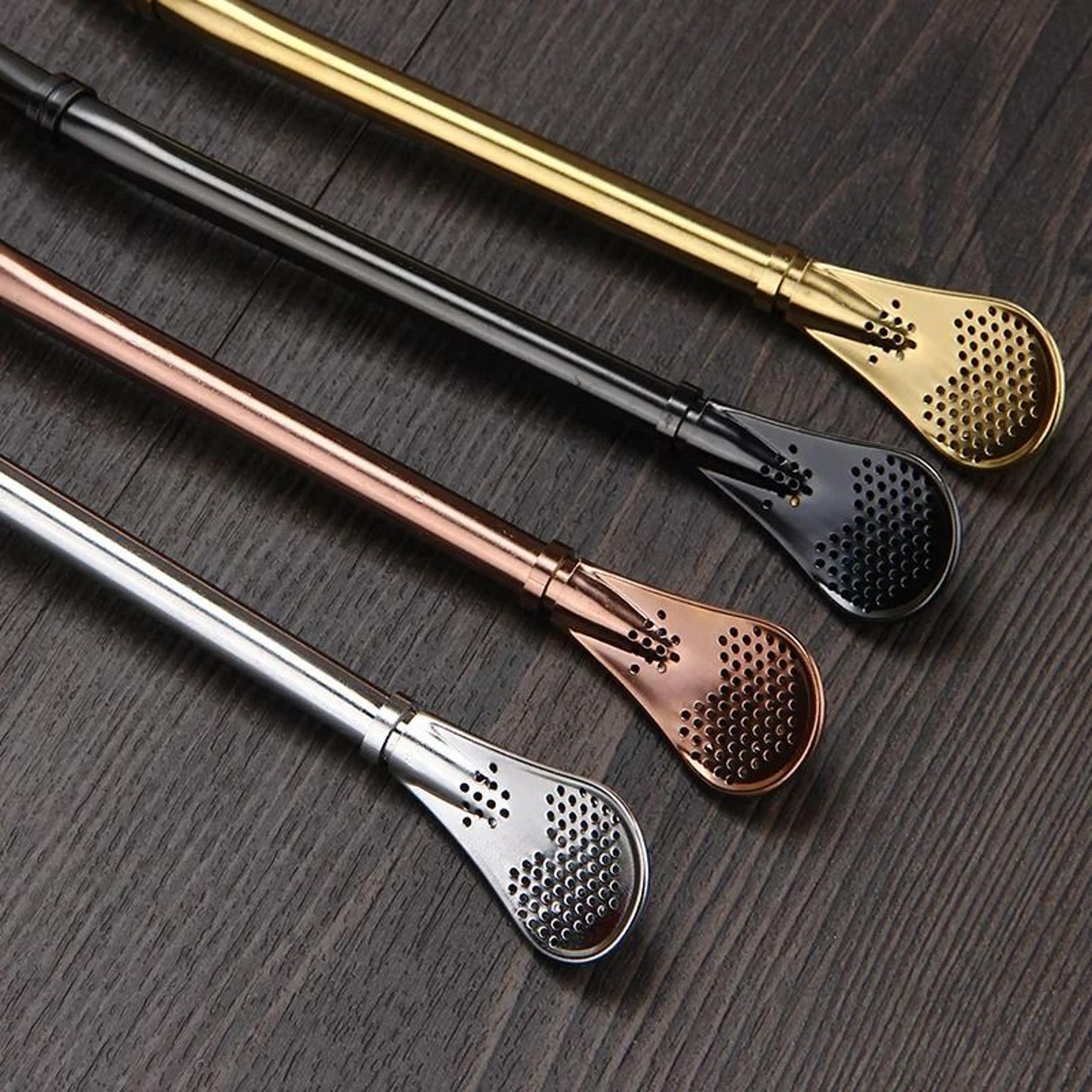 reusable stainless steel yerba mate straw filter set with cleaning brush