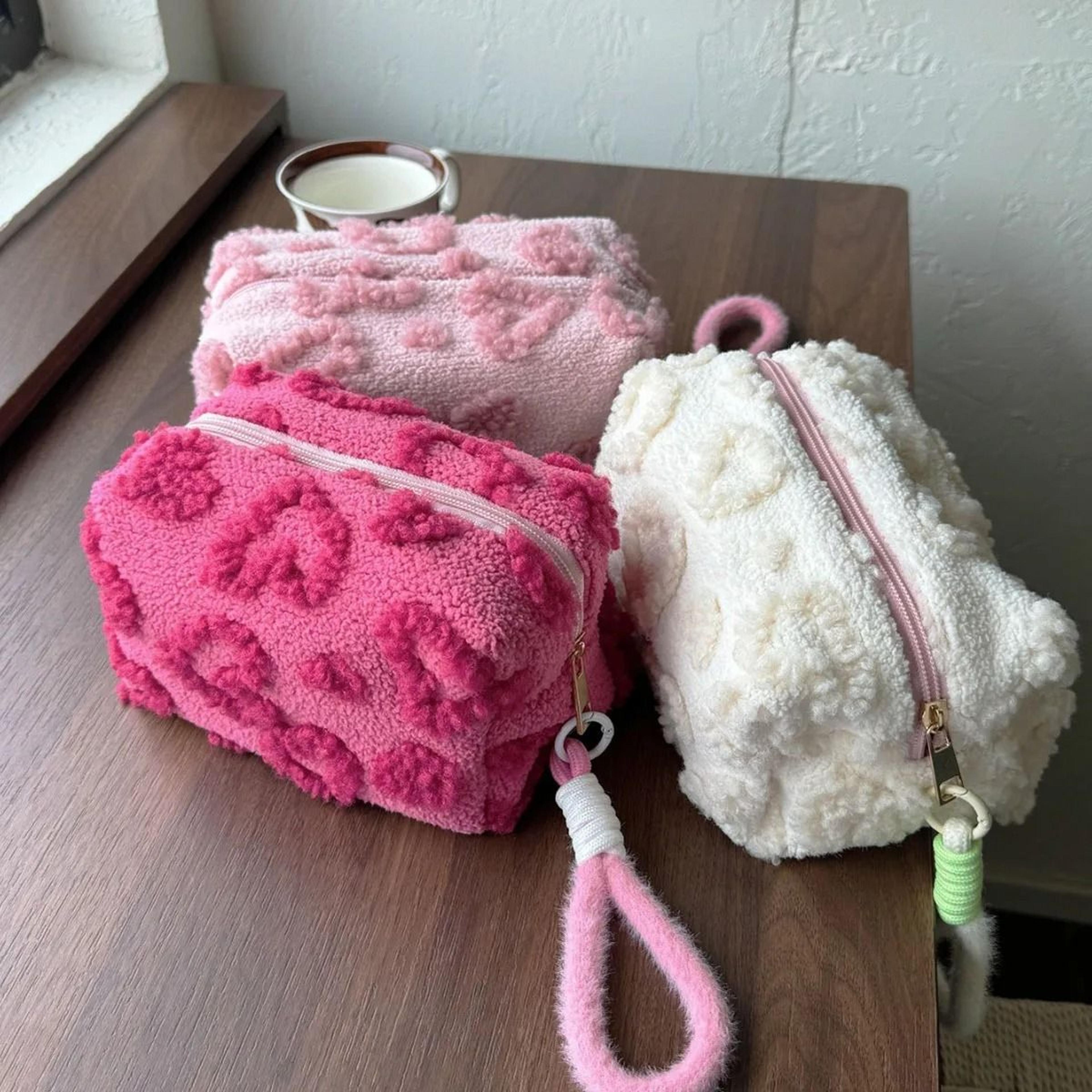 plush travel makeup bag with handle