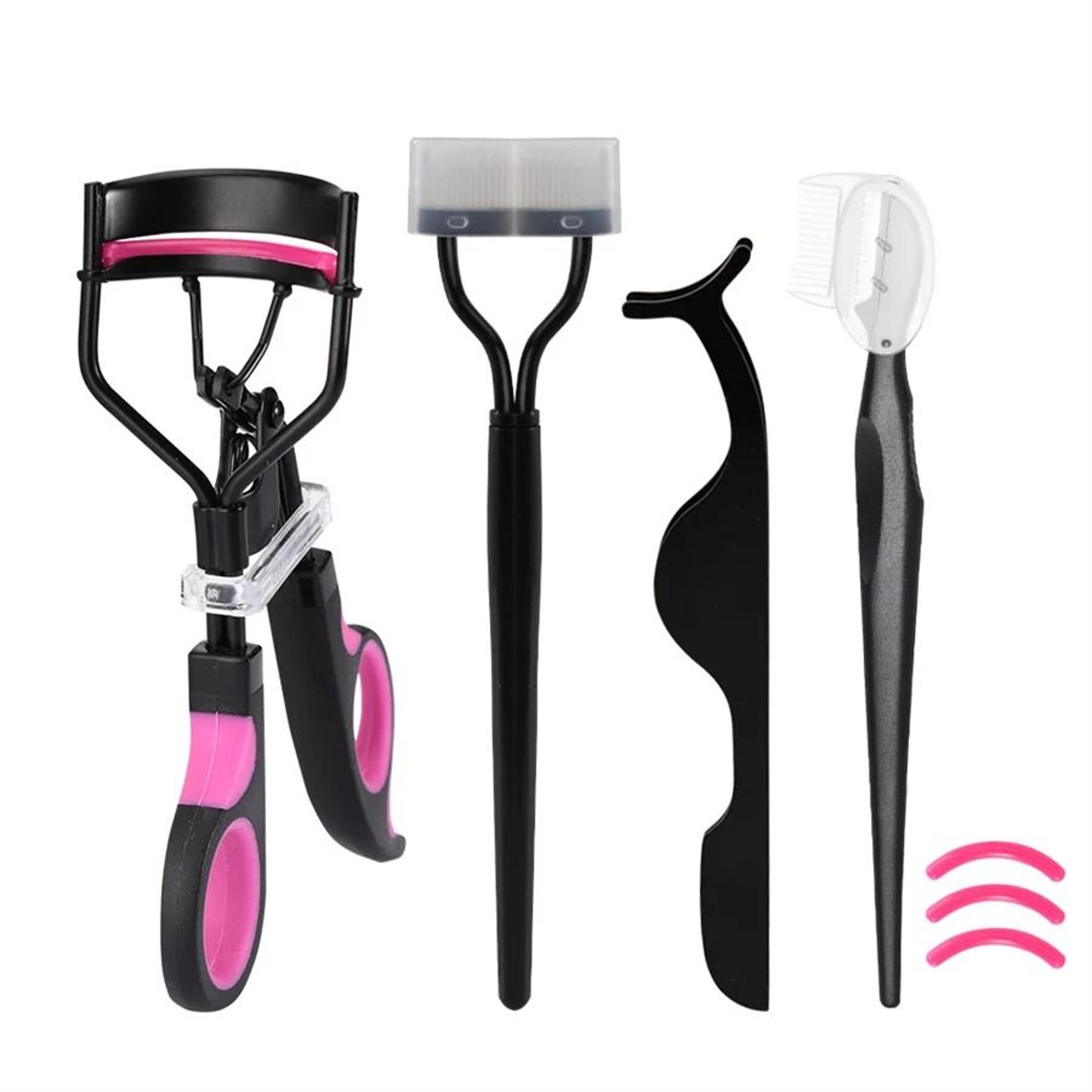 dual color handle eyelash curler and eyebrow trimmer set