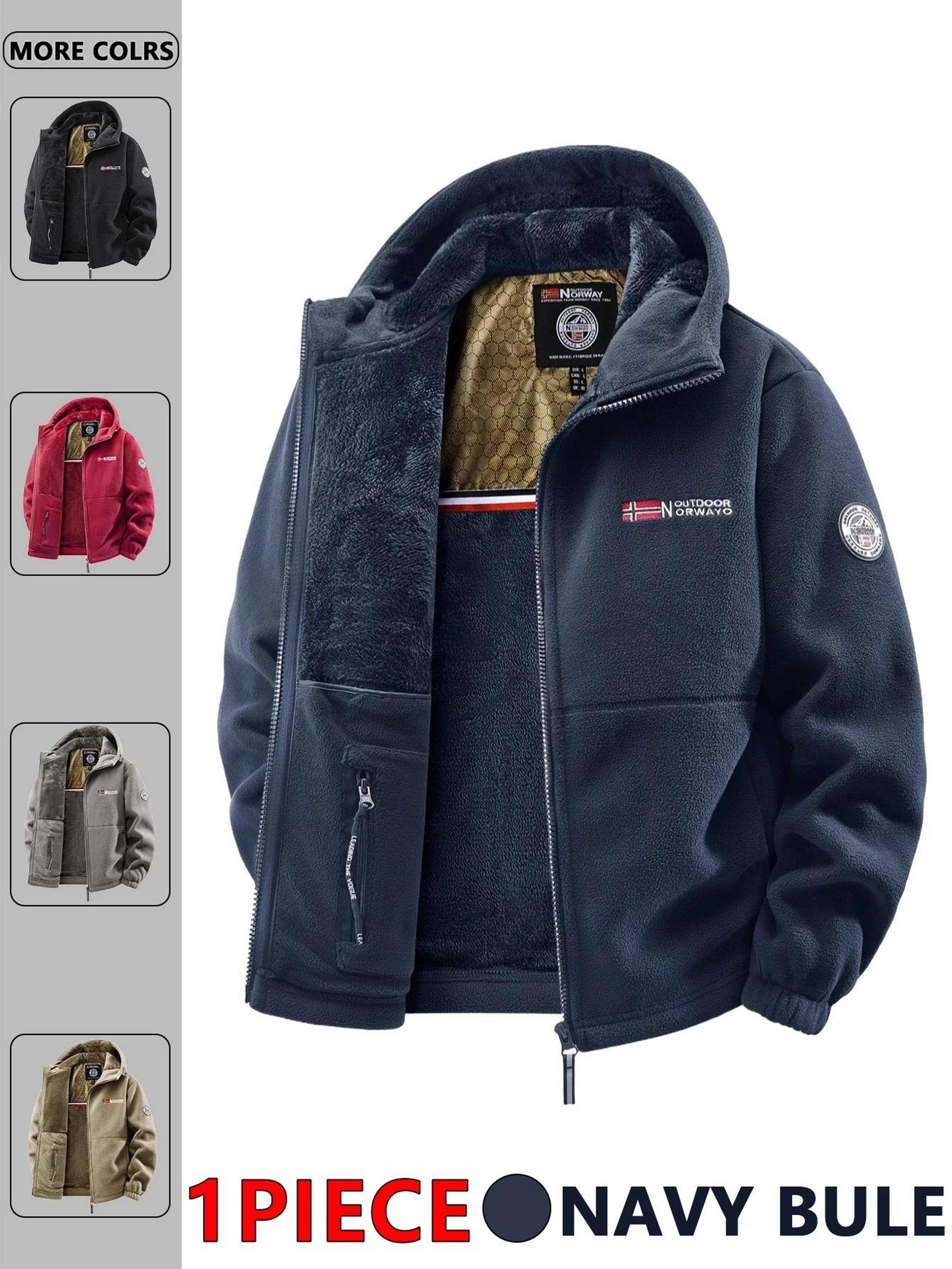 men outdoor hooded jacket warm casual zip up coat