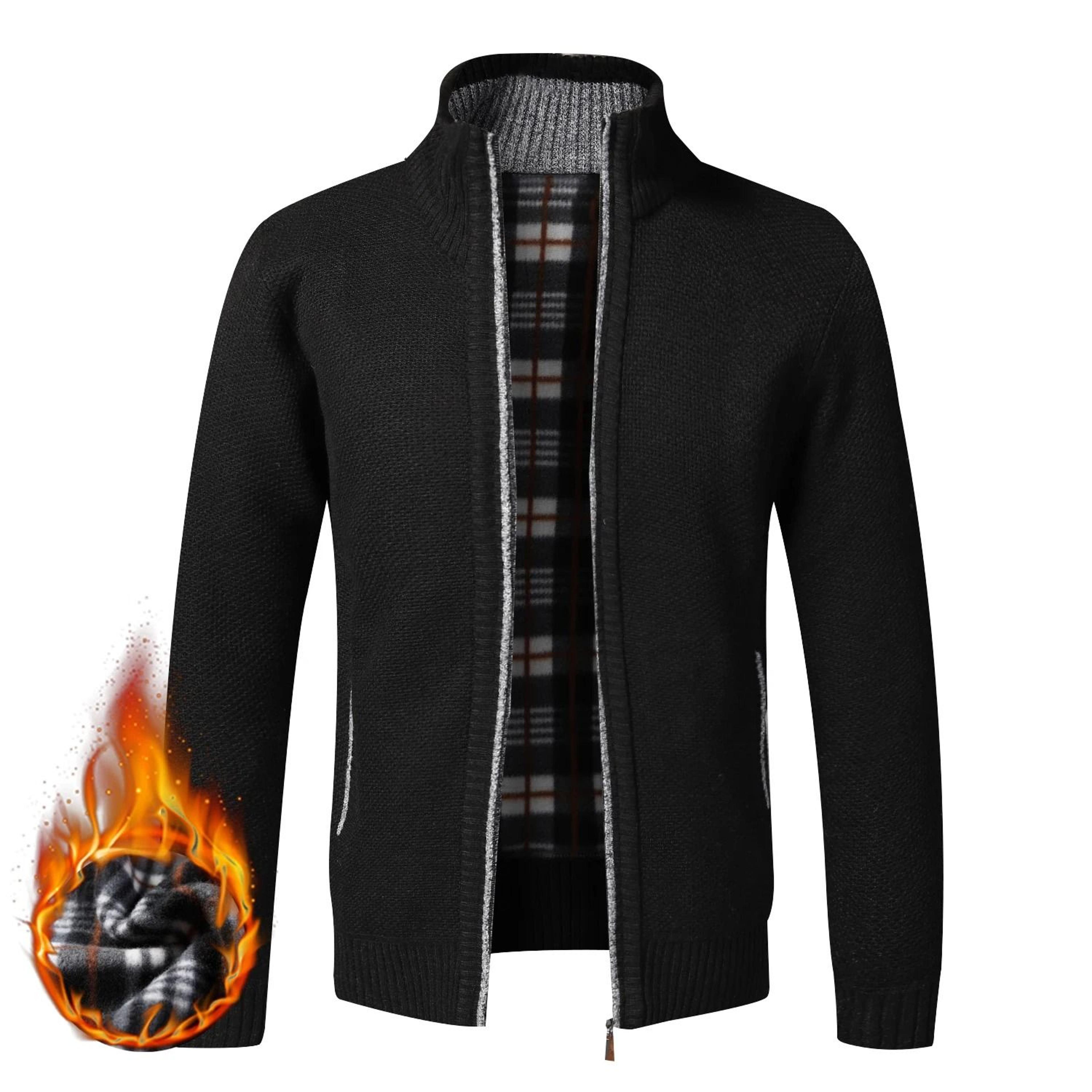 mens warm fleece zip cardigan sweater