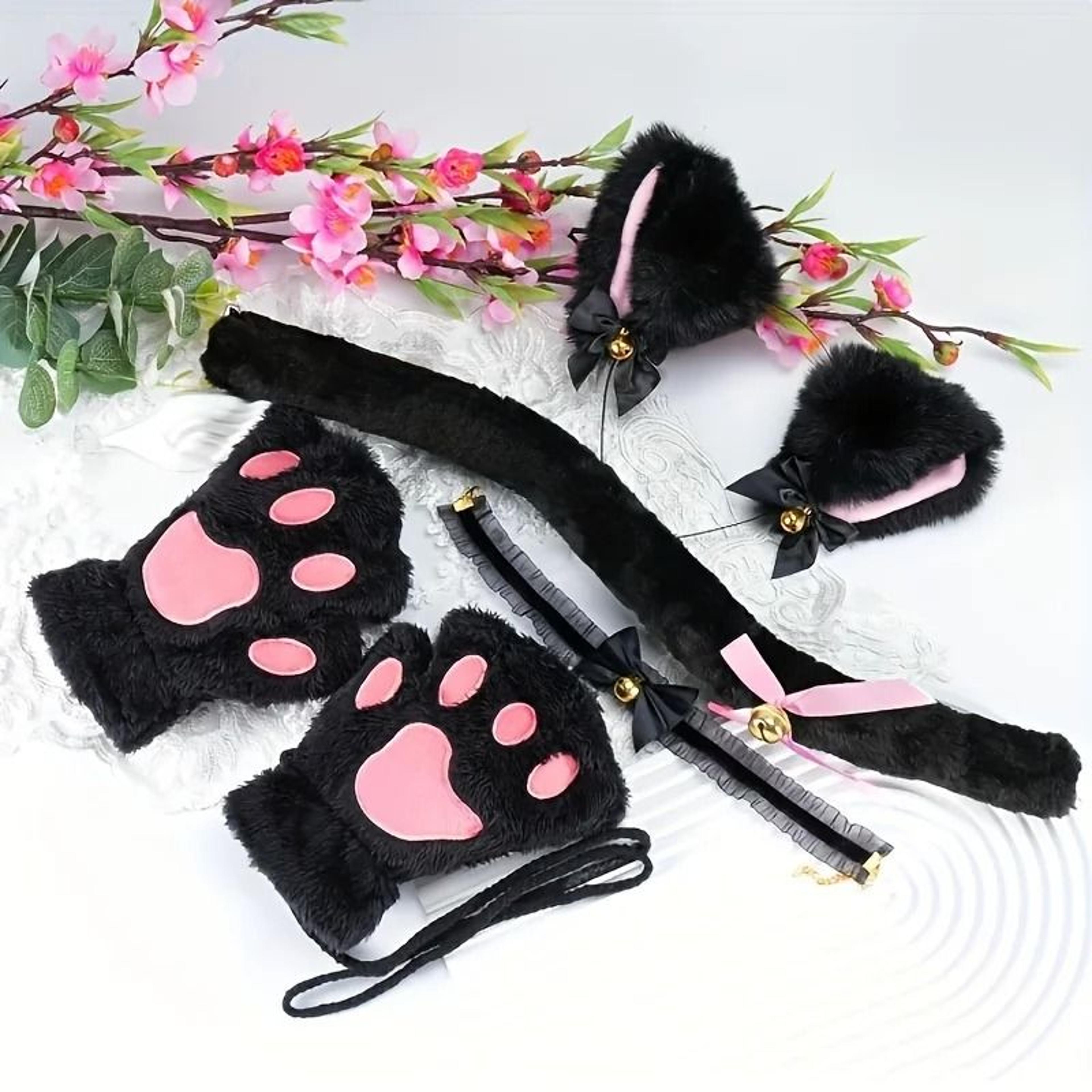 cat paw gloves and headband set for winter cosplay and cute outdoor wear