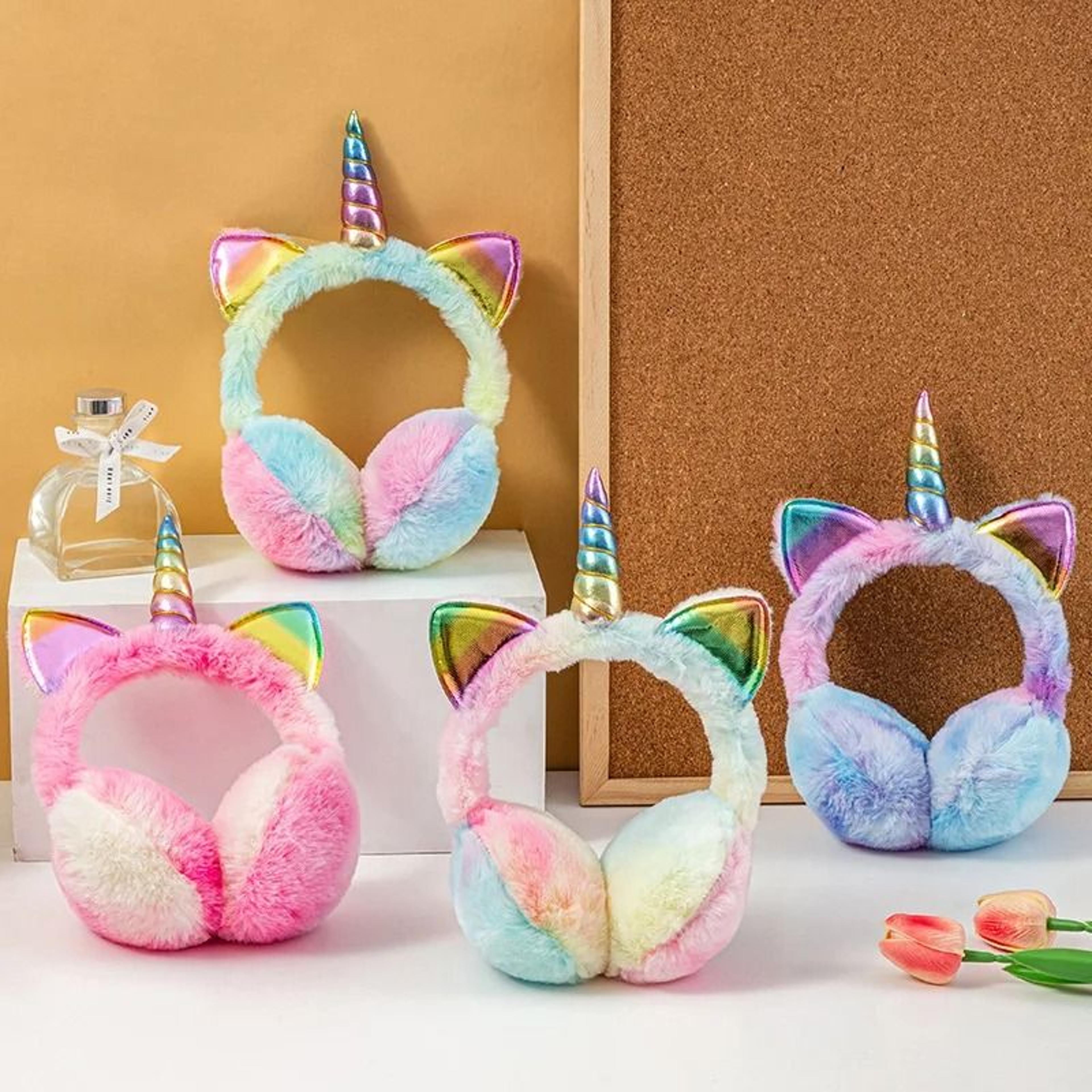 colorful unicorn plush earflap earmuffs for kids and women