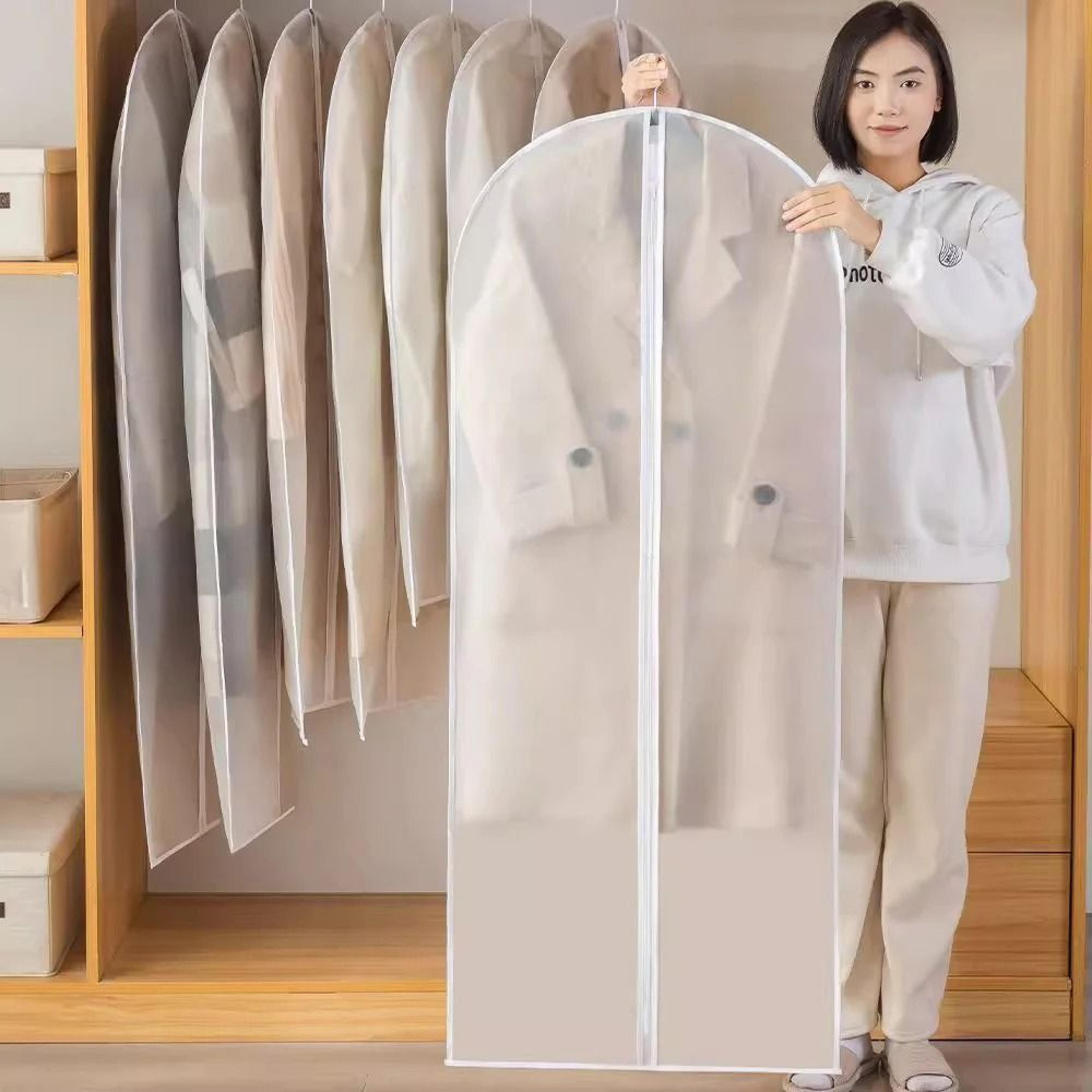 5pcs transparent clothes dust cover waterproof moisture resistant dustproof breathable hanging storage bag