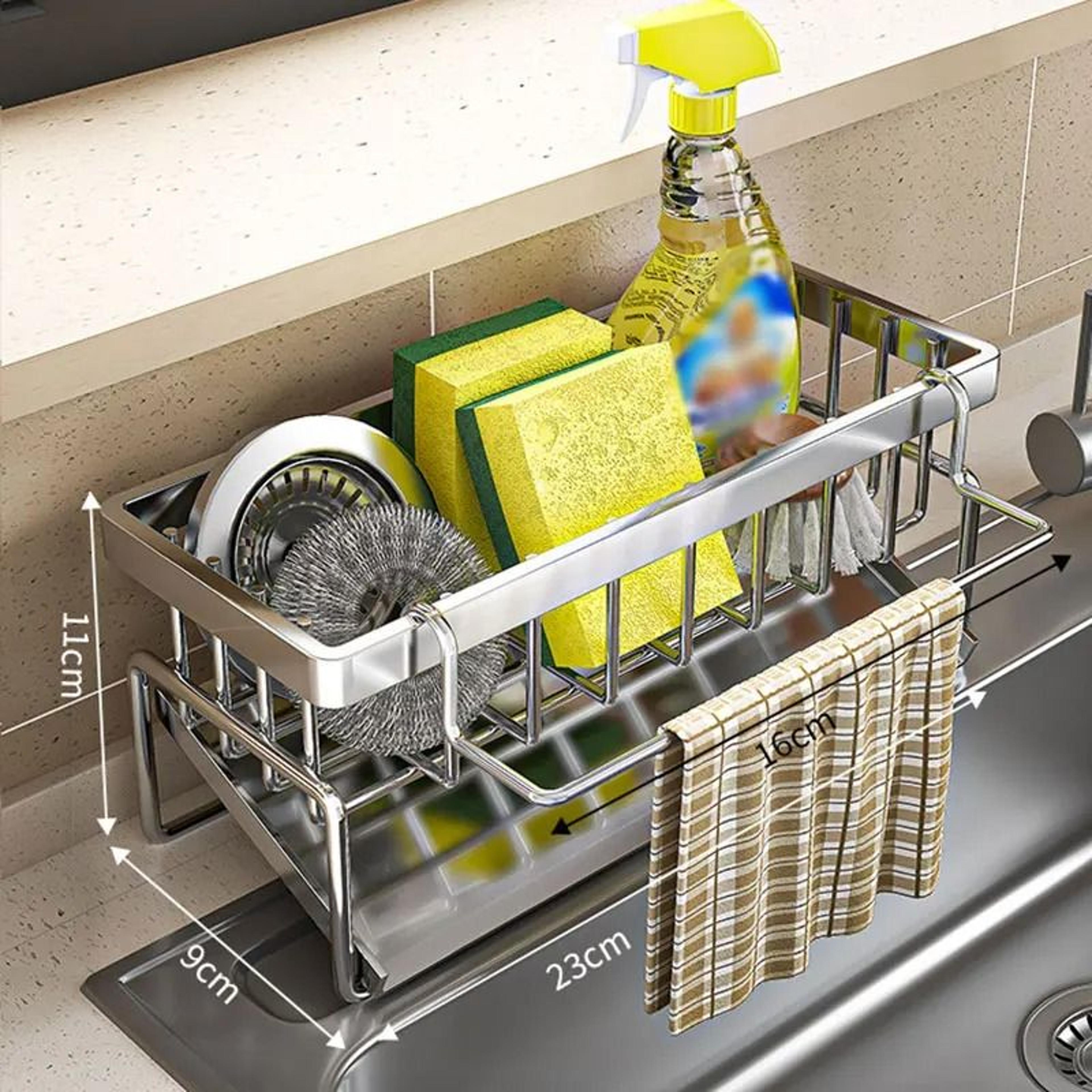 stainless steel kitchen sink rack organizer for sponge soap and towel storage