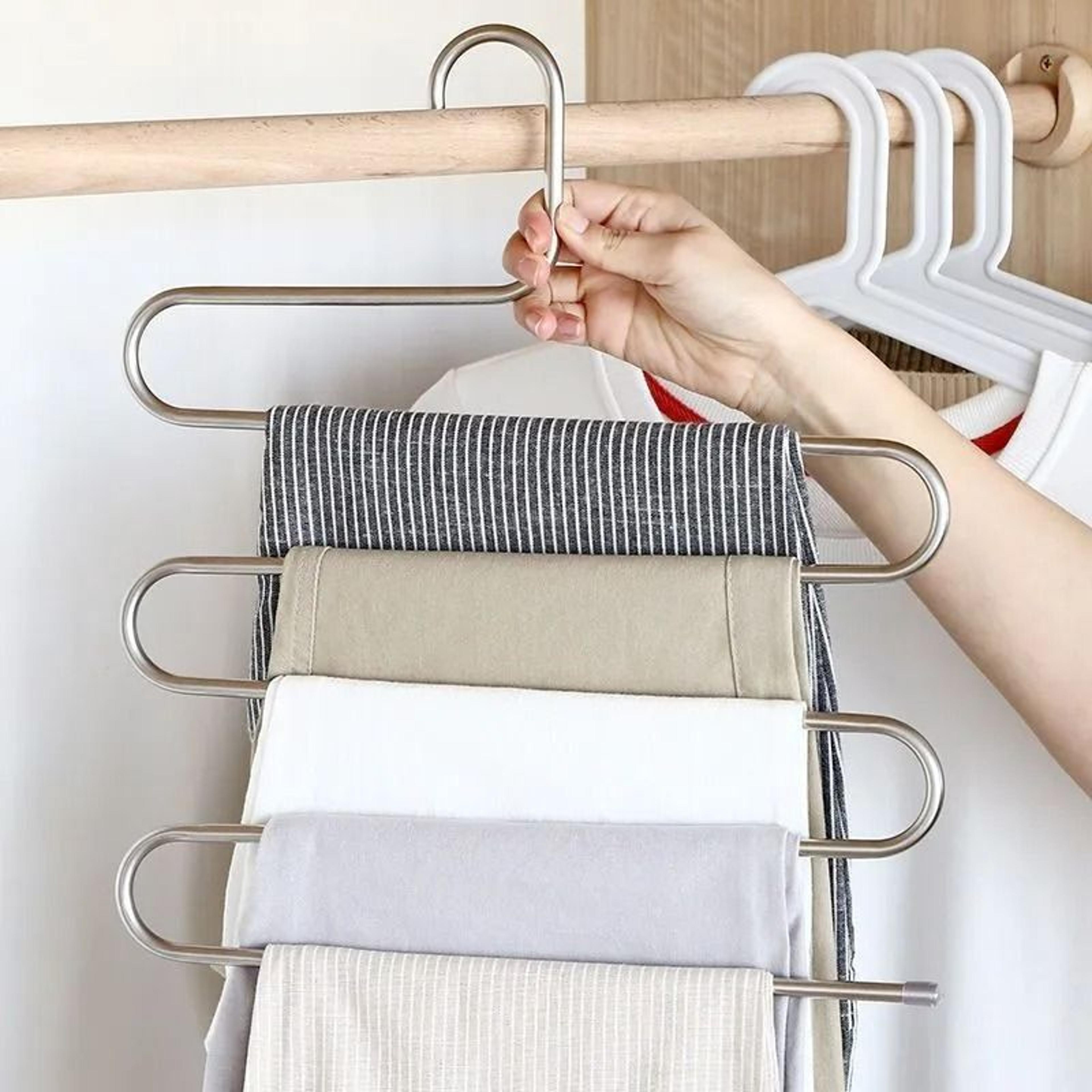 stainless steel s-shaped multi-layer pants rack space-saving wardrobe organizer