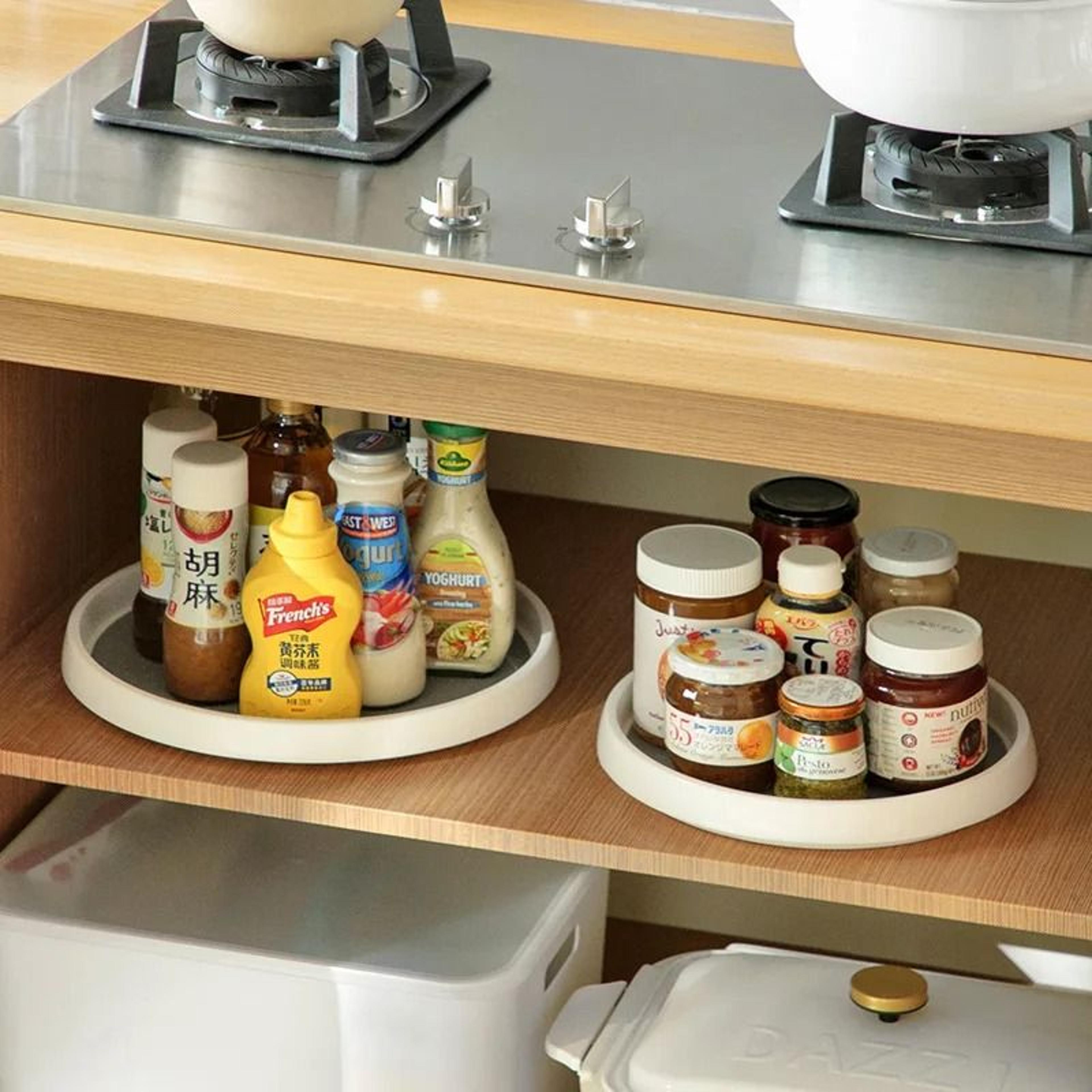 360 degree rotatable kitchen condiment organizer round non slip spice storage tray