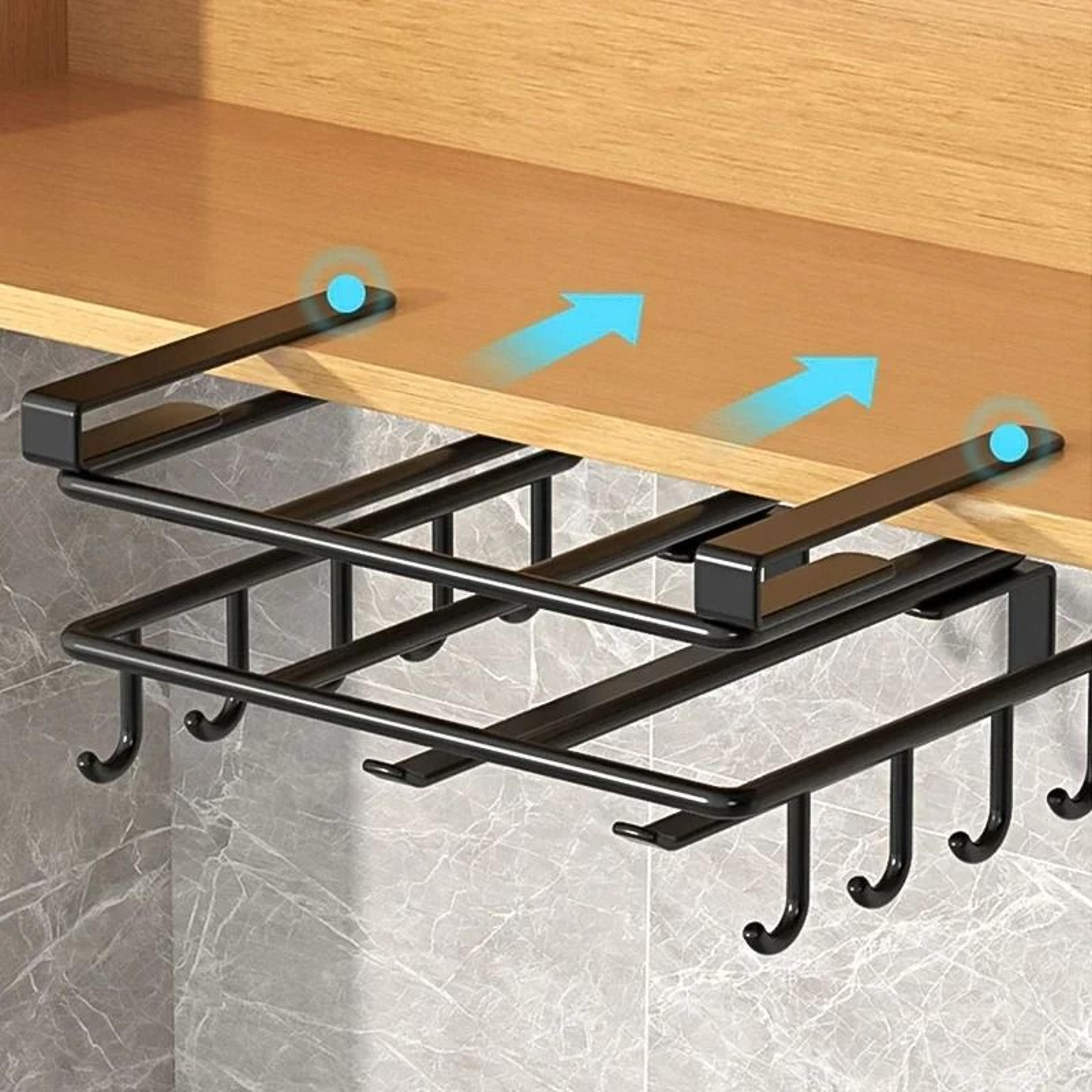 kitchen hanging organizer rack with hooks and under cabinet storage shelf