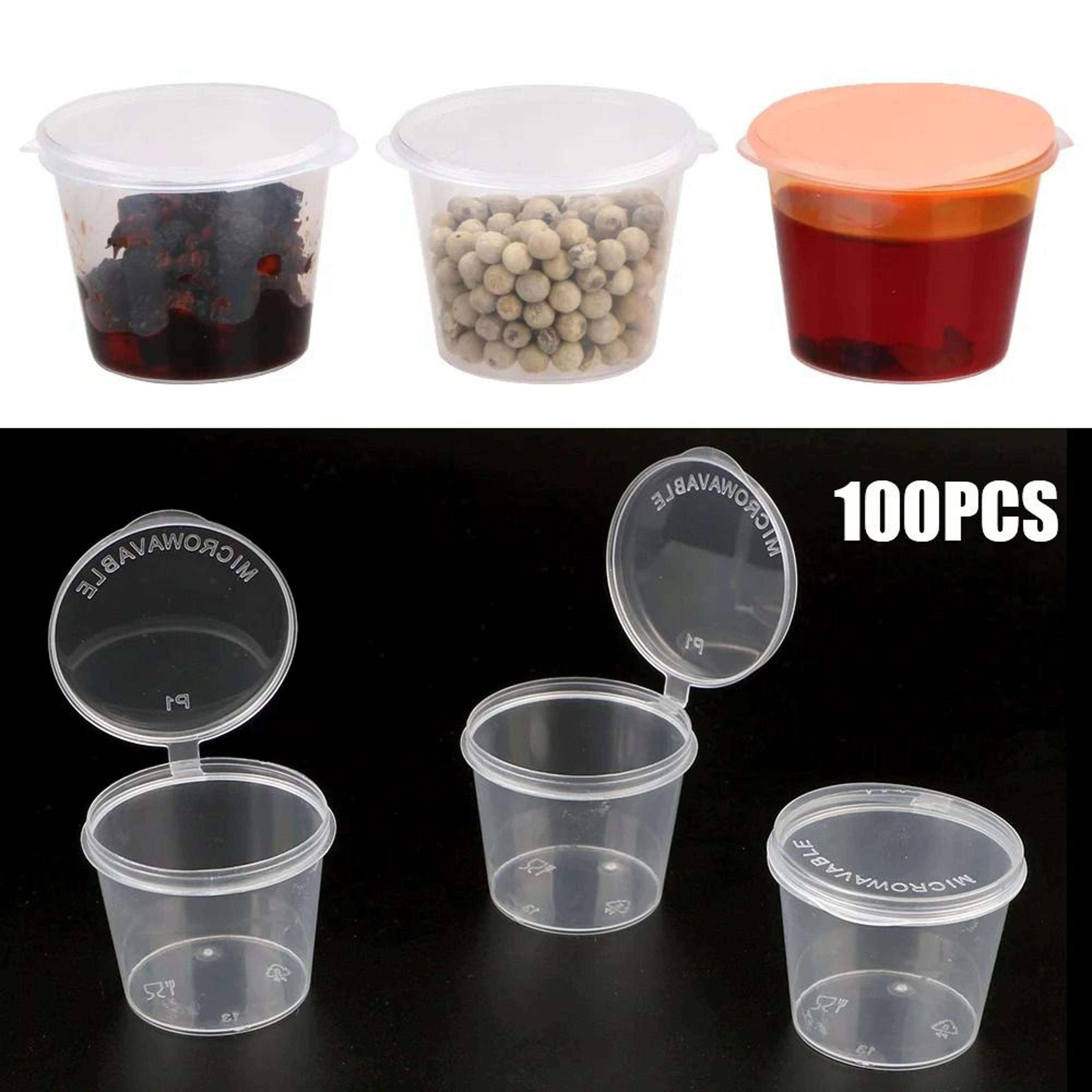 plastic disposable sauce cups with lids 100 pack