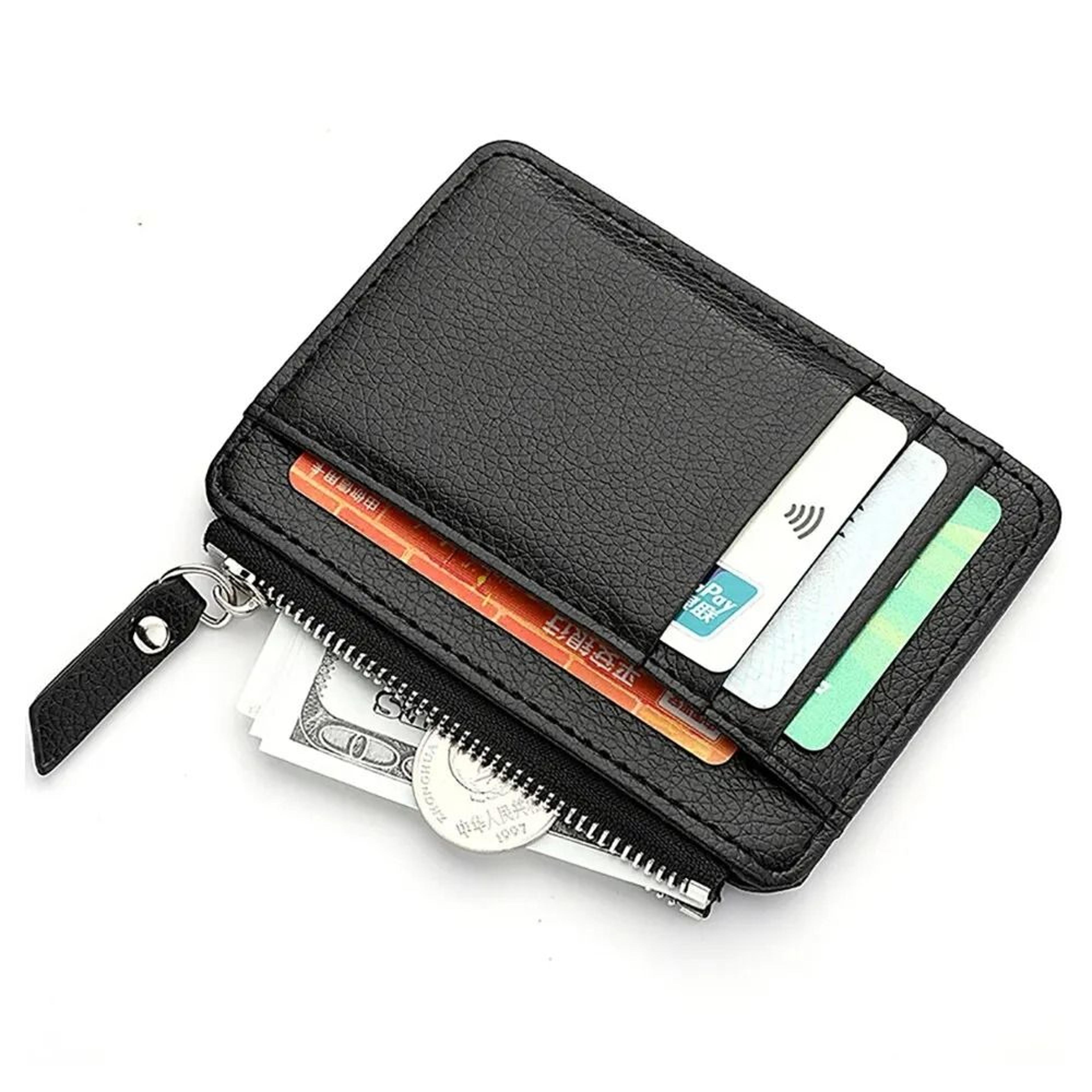 mini credit card wallet id card holder mens slim zipper coin wallet