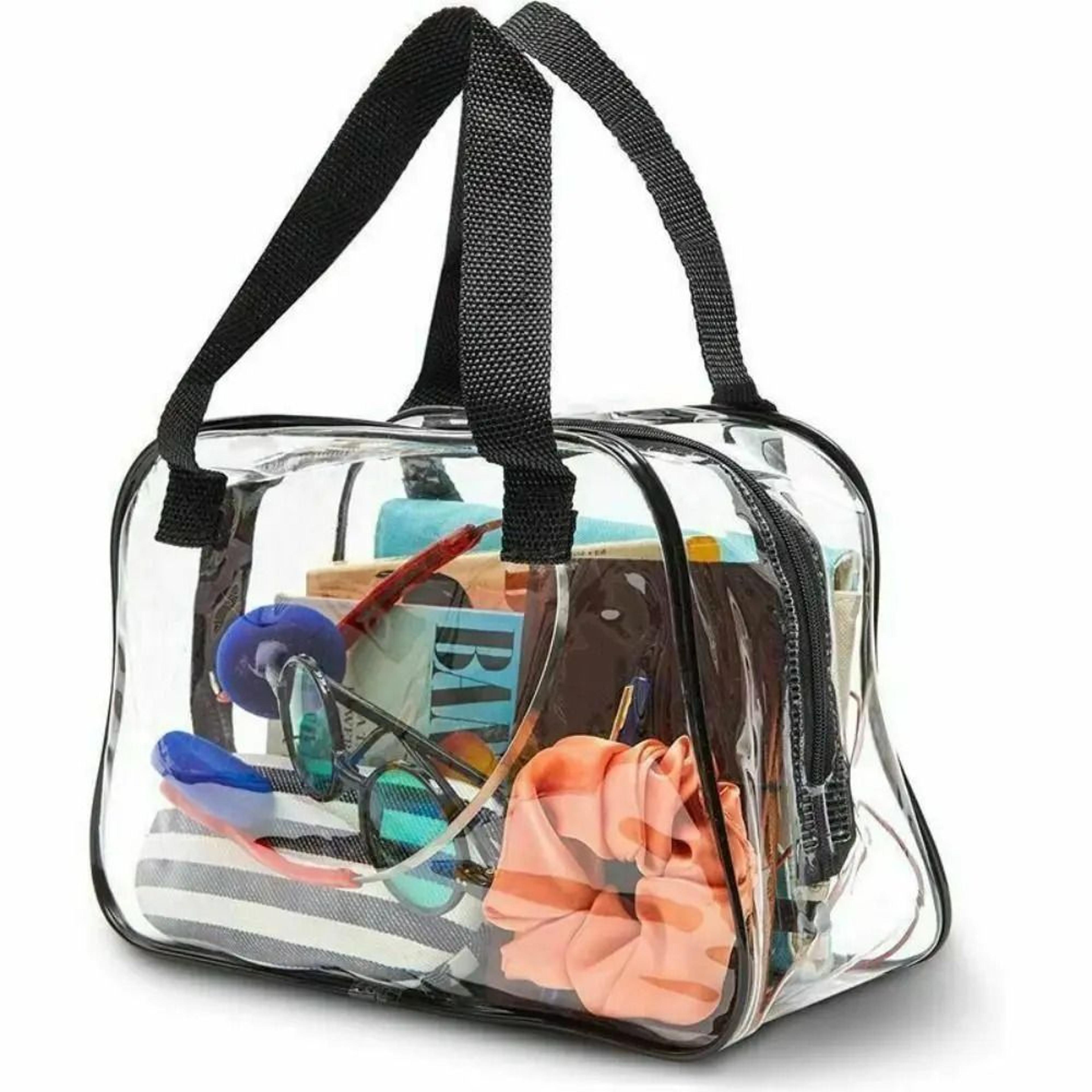 clear stadium approved tote bag – transparent pvc shoulder bag for travel, concerts, and events