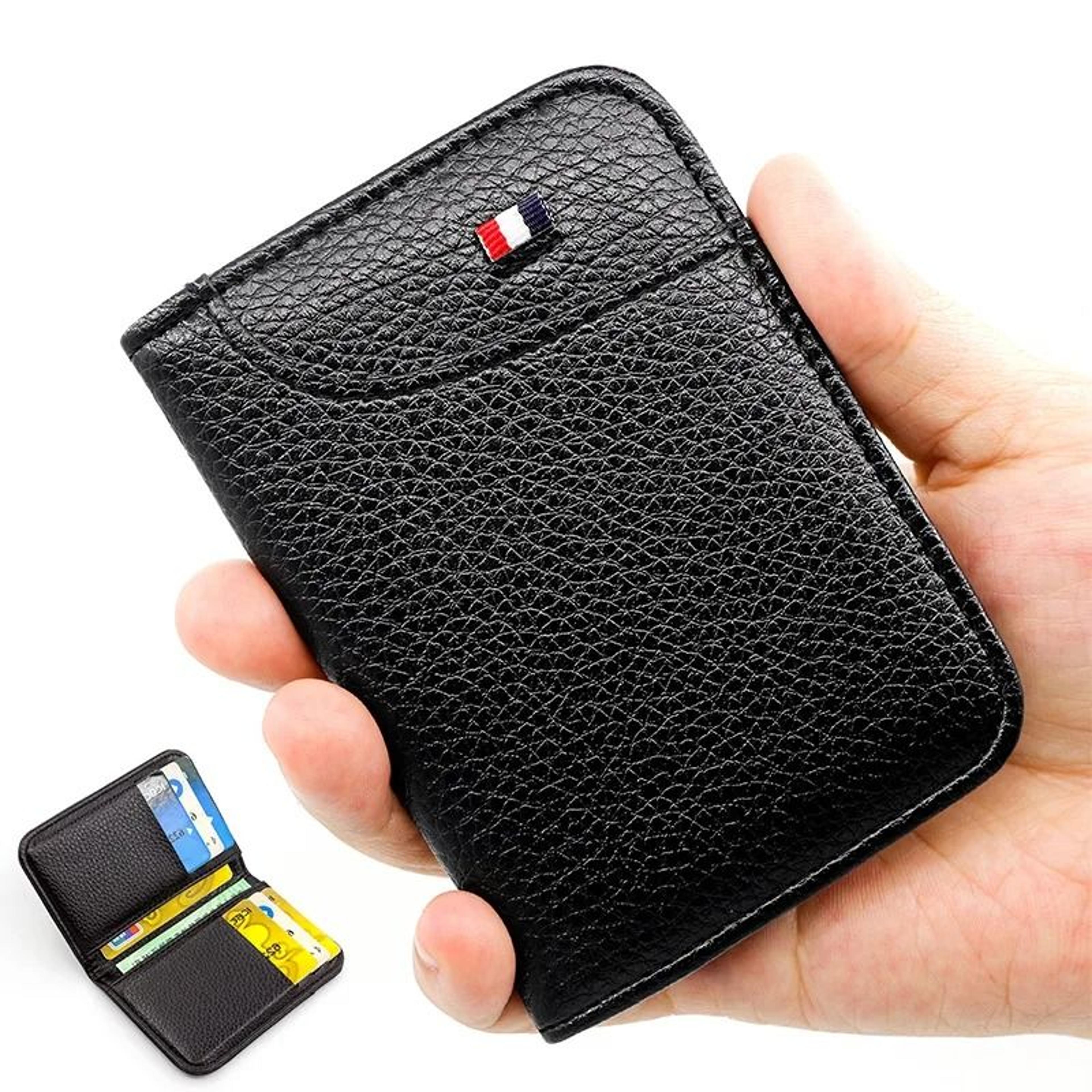 portable super slim pu leather card wallet – compact credit card holder for men