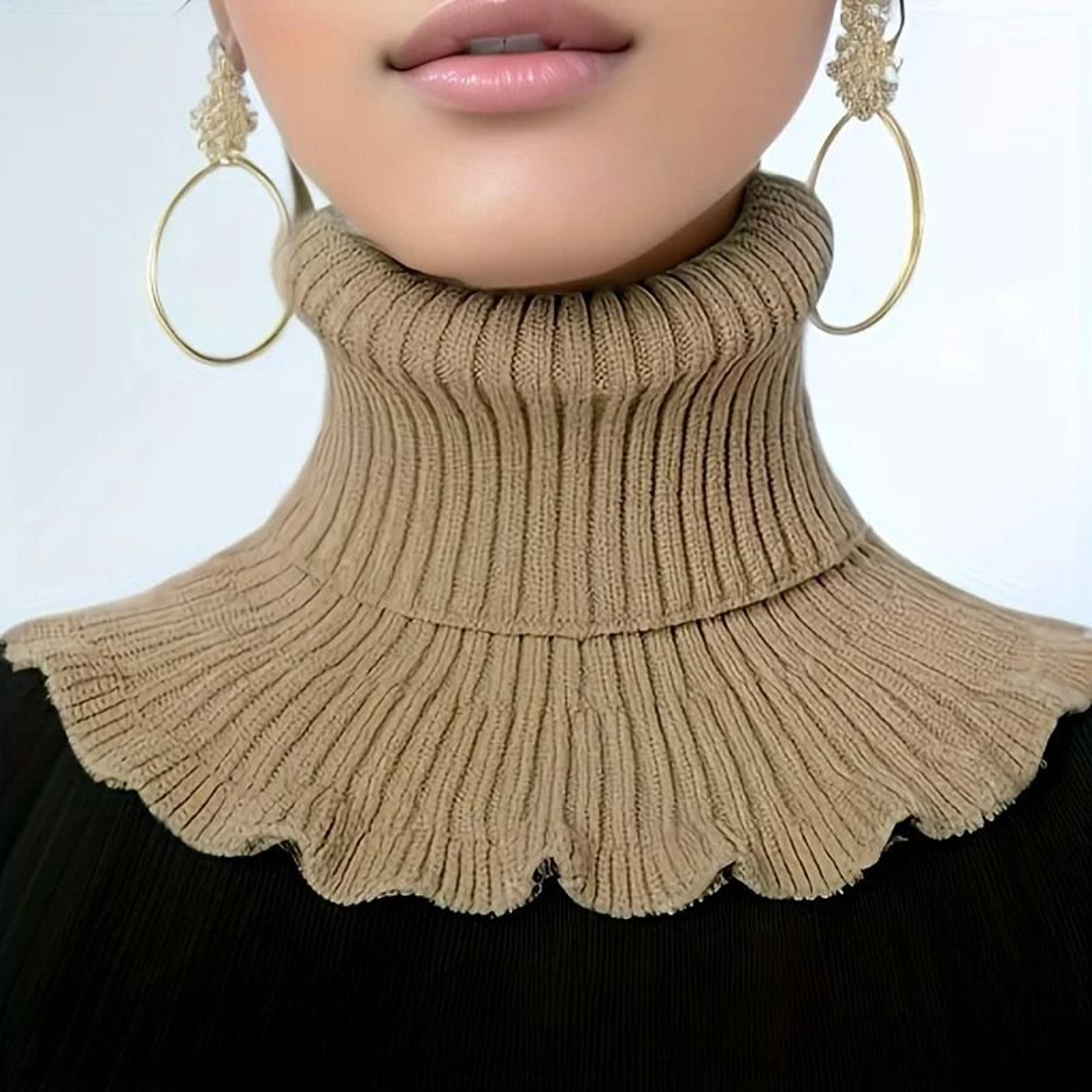 fashionable black and white knitted false neck scarf with elegant ruffle edge