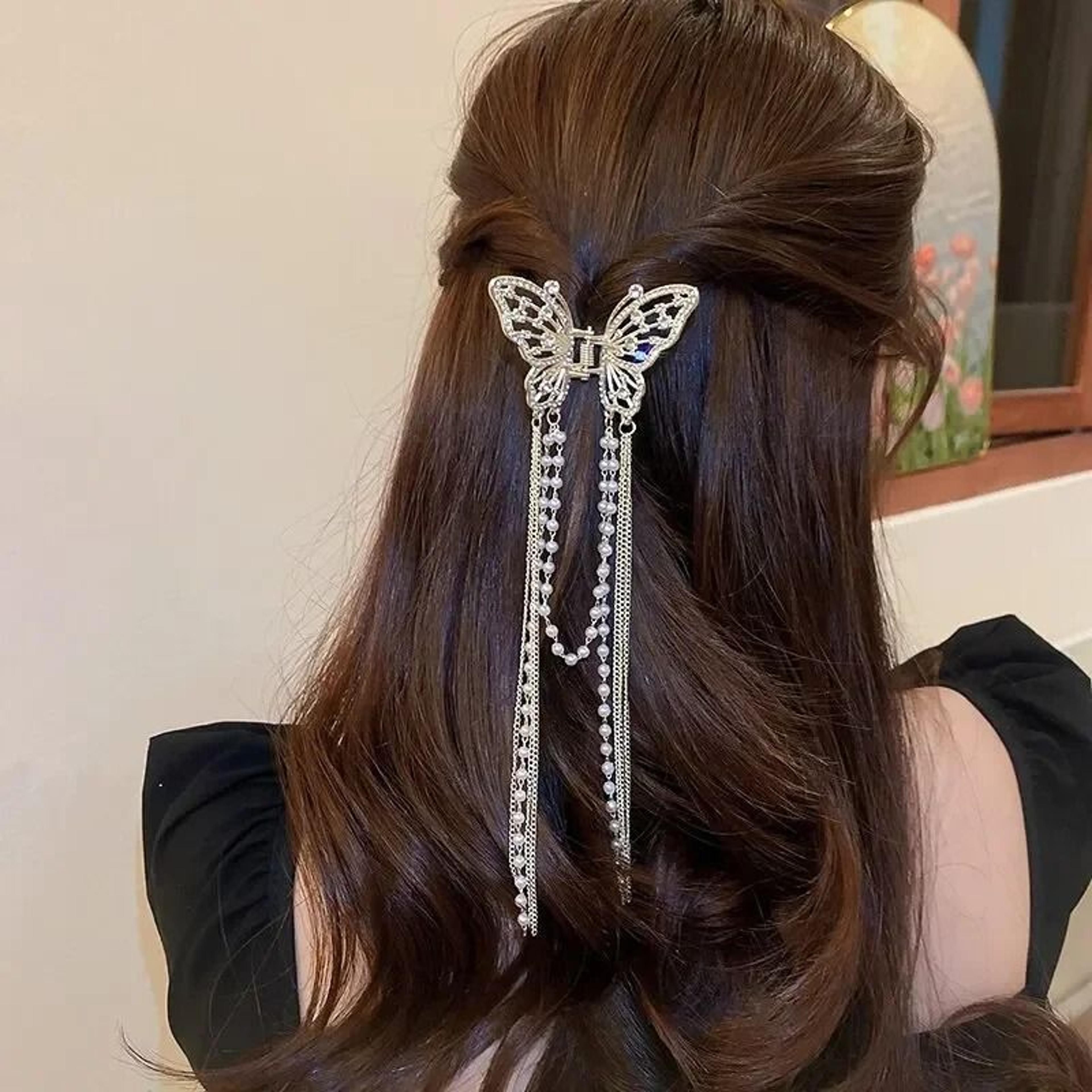 butterfly hair clip with long tassel for women