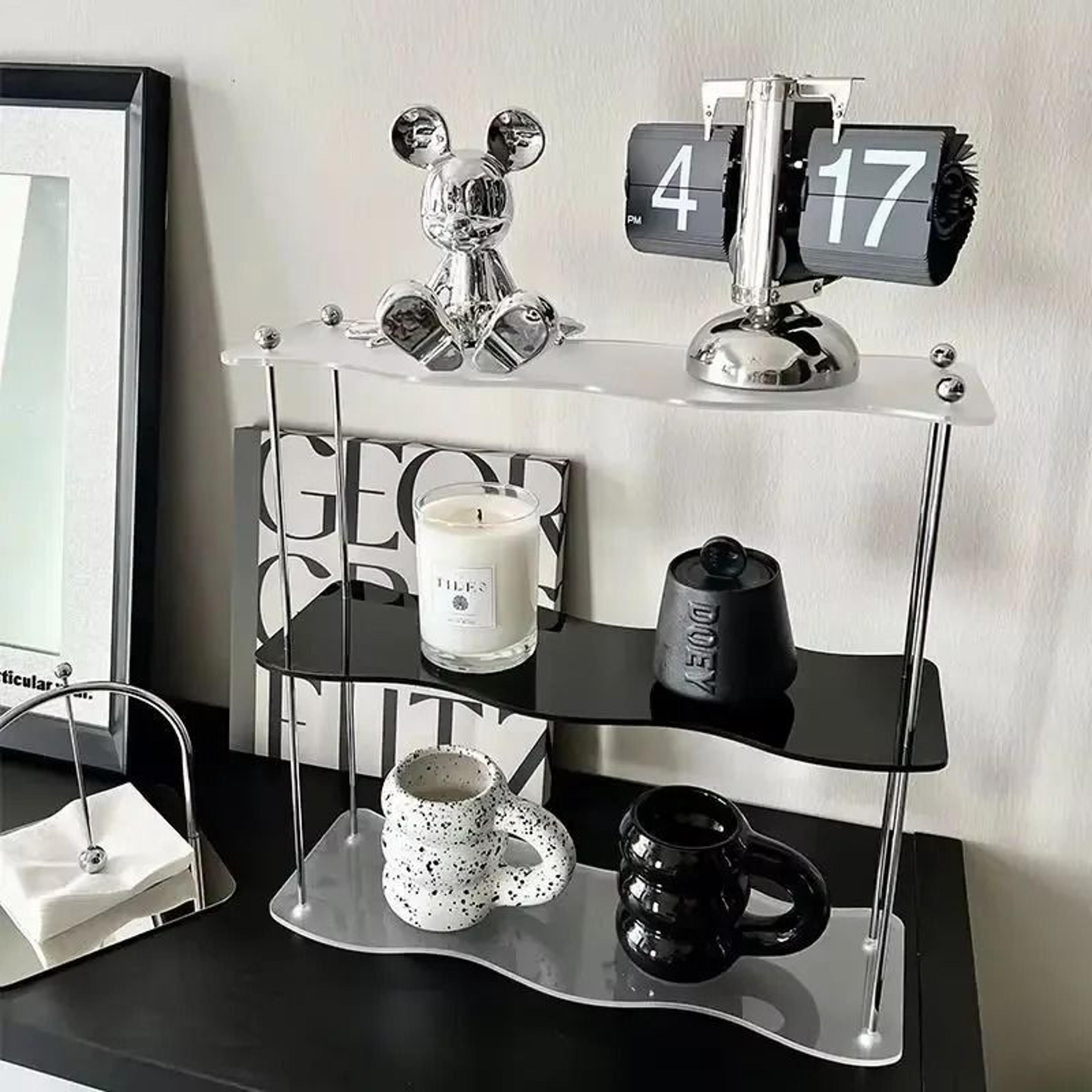 three layer acrylic desktop storage rack for cosmetics, perfume, cups, and jewelry