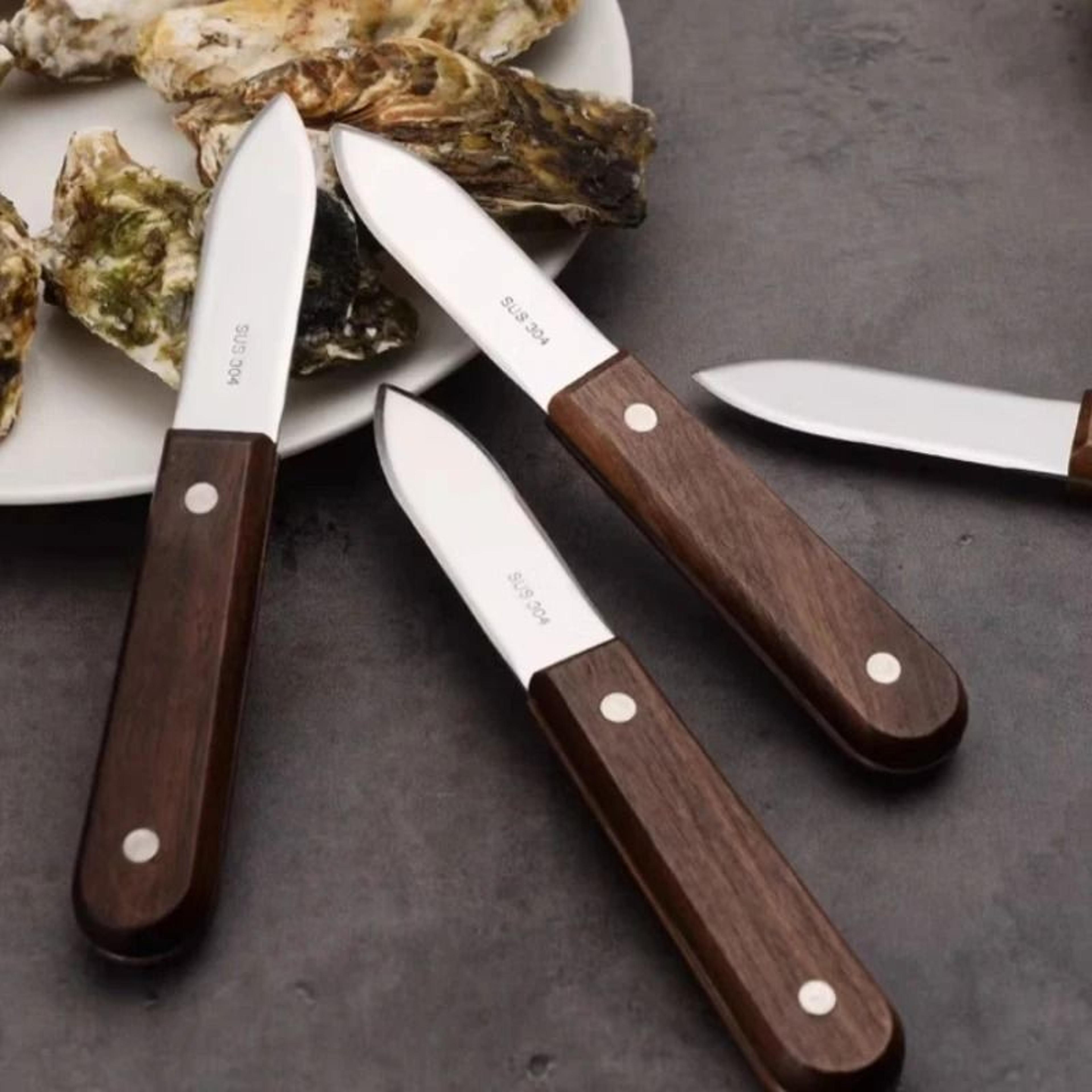 stainless steel oyster knife with wooden handle
