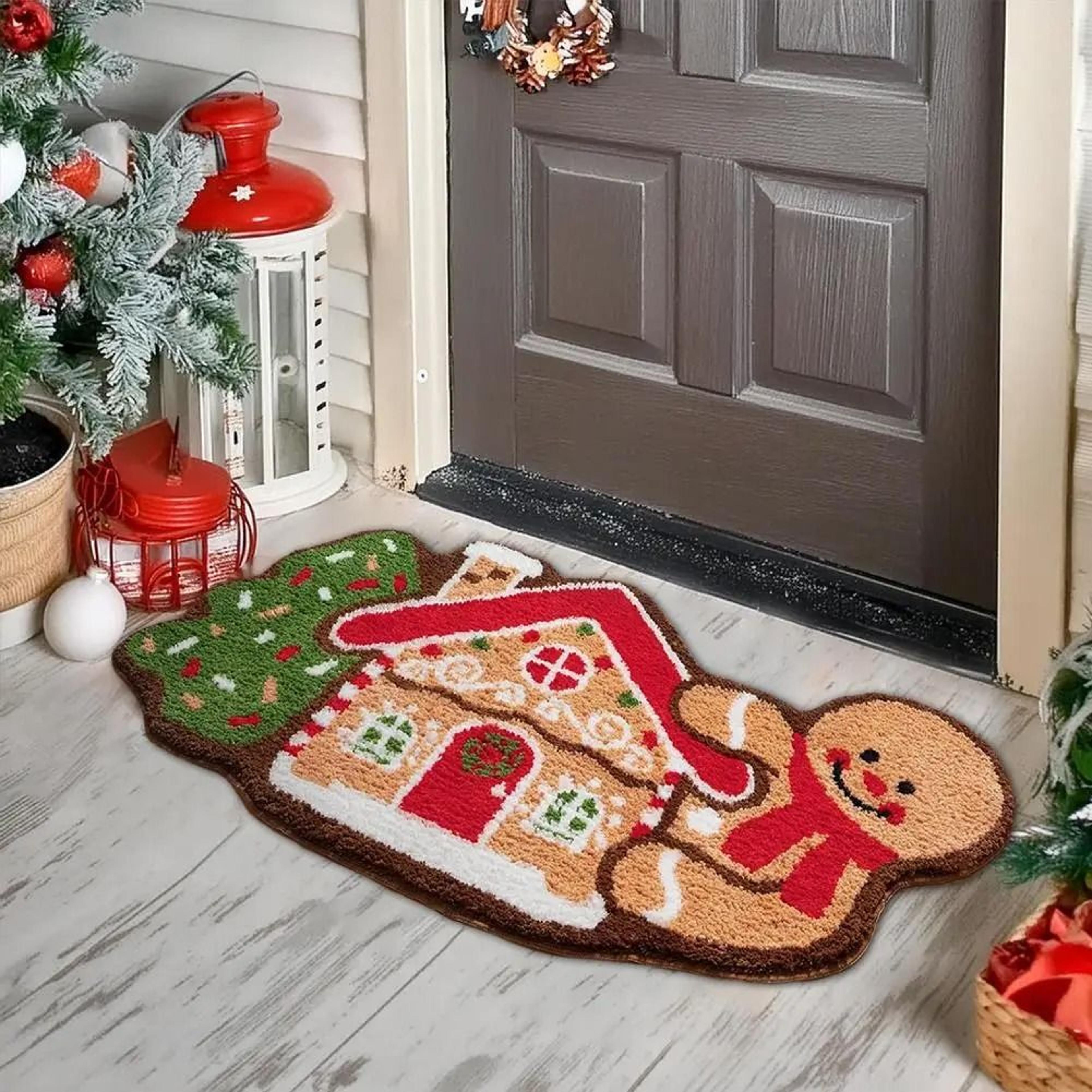 gingerbread kitchen rug christmas doormat – non-slip imitation cashmere floor mat