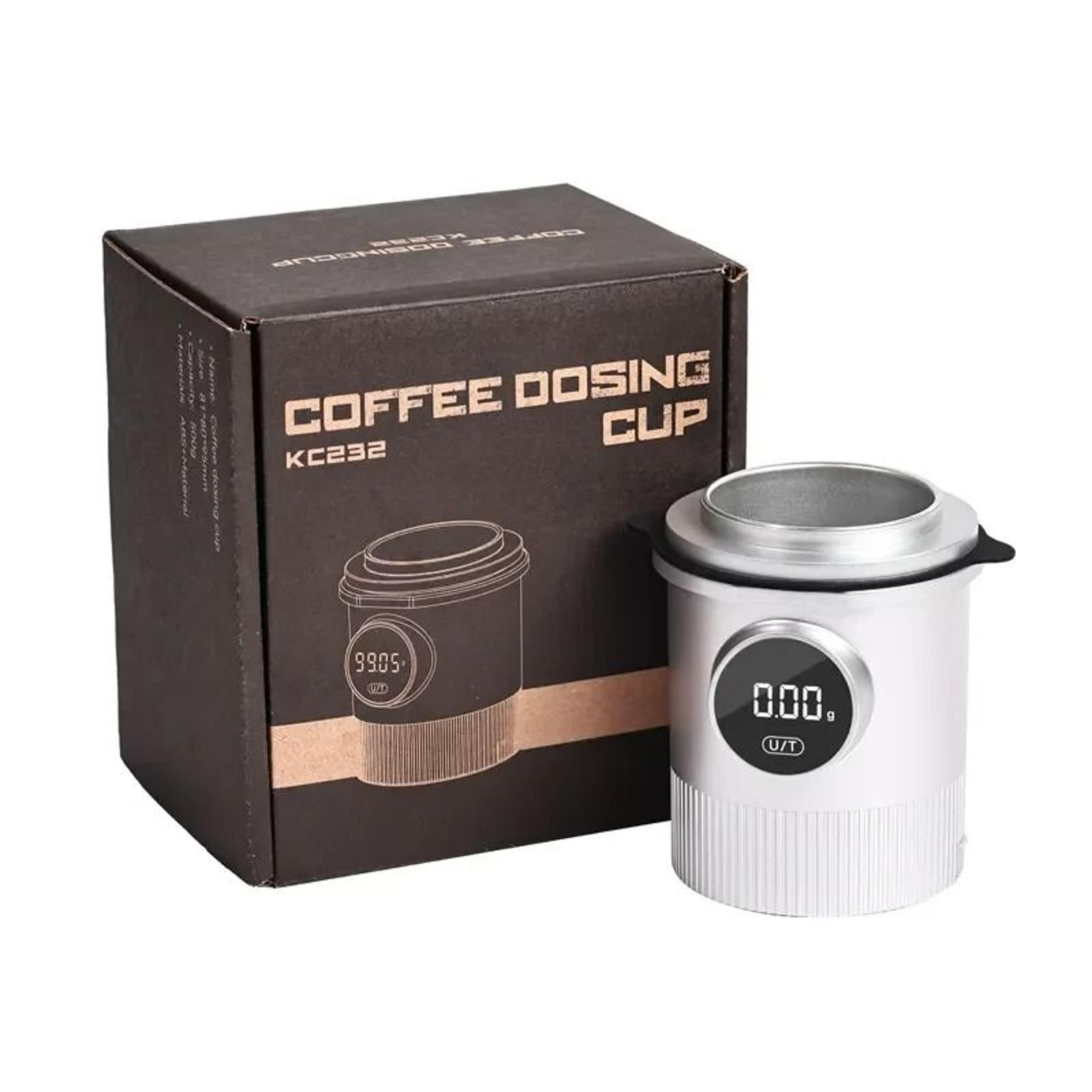 digital coffee scale with dosing cup and lcd display for precise espresso and kitchen weighing